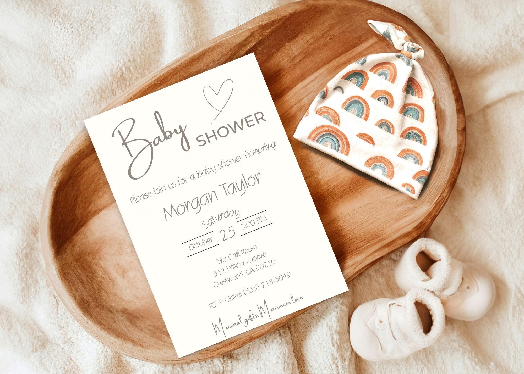 Minimalist Baby Shower Invitation | Classic Gender Neutral Modern Design | Beige Editable Printable Digital Download Boy Girl Design Invite