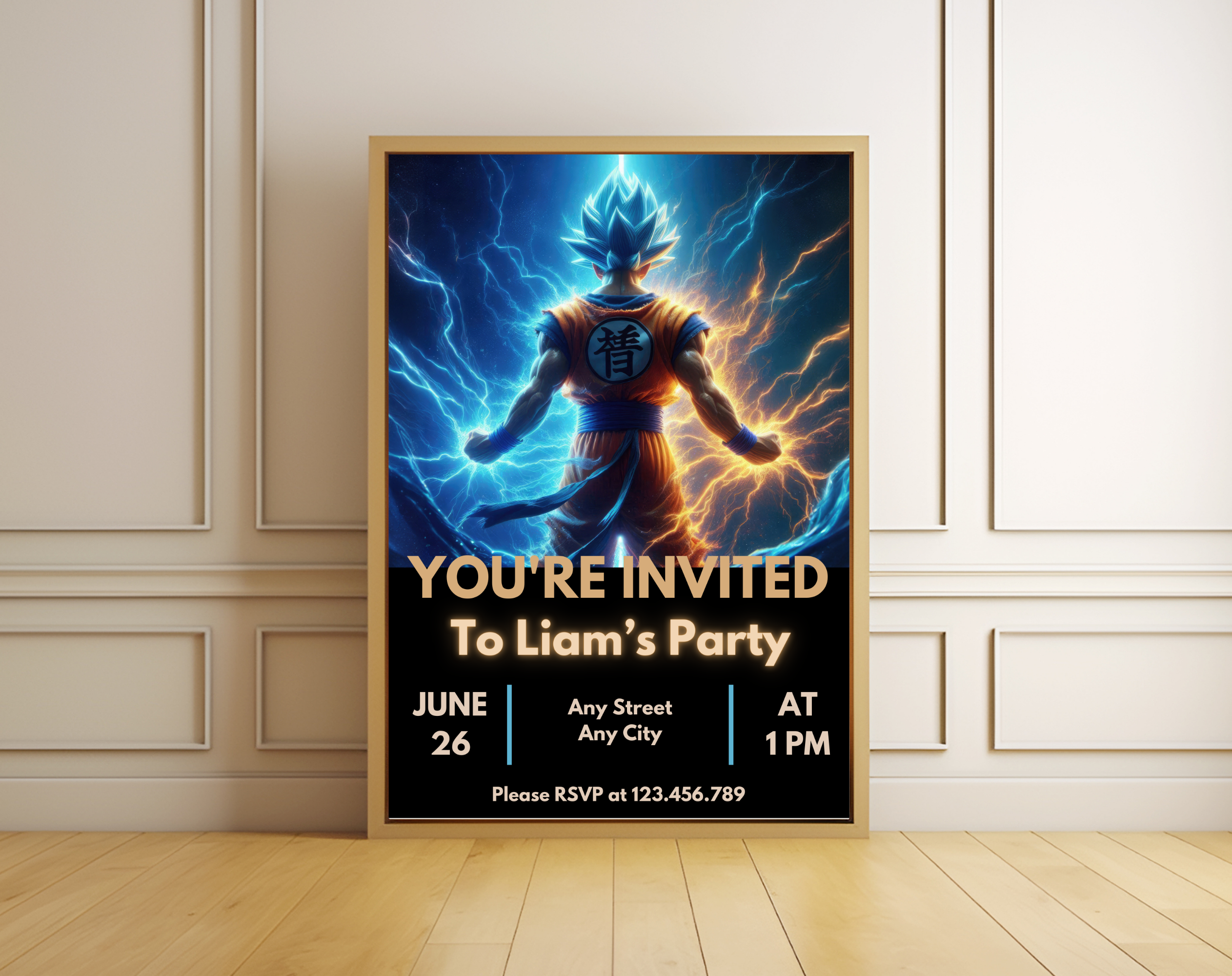 Editable Anime Warrior Birthday Invitation Canva Template | Action Hero Party Invite for Boys | Saiyan Inspired Digital Download