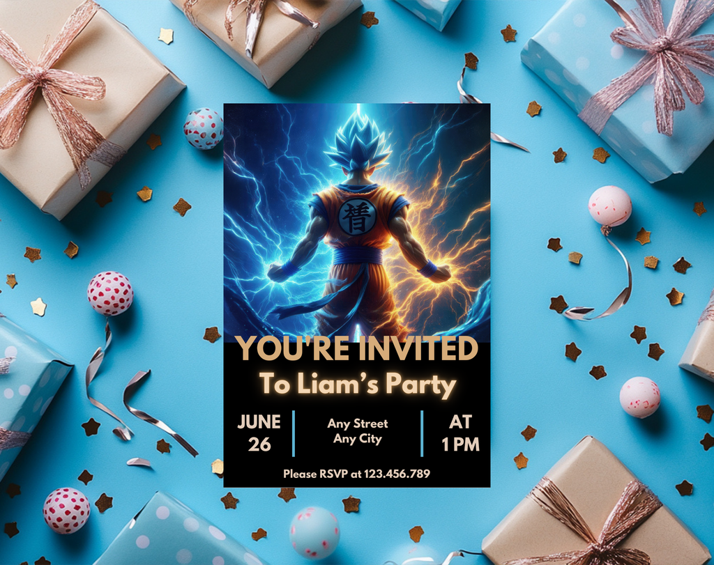 Editable Anime Warrior Birthday Invitation Canva Template | Action Hero Party Invite for Boys | Saiyan Inspired Digital Download