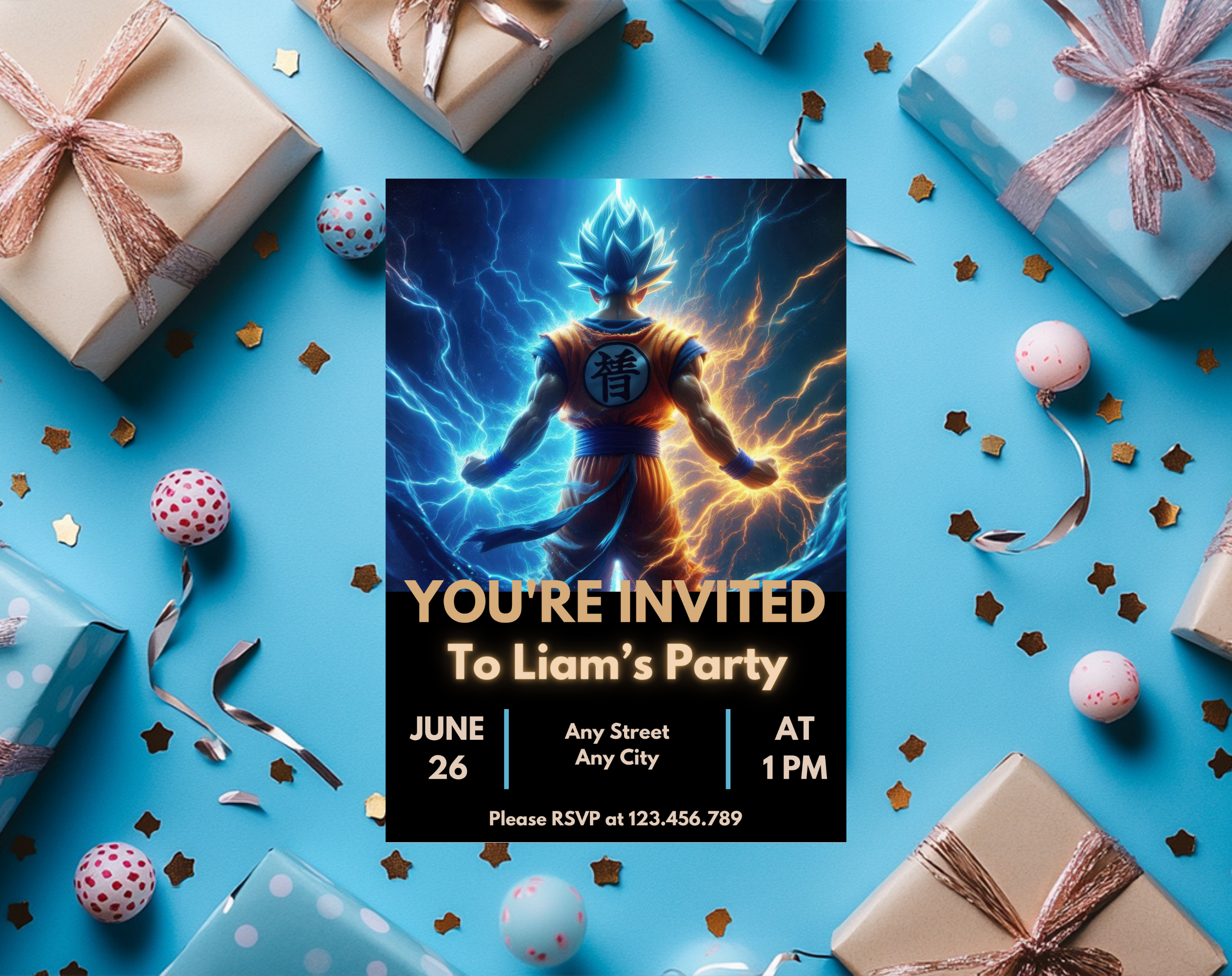 Editable Anime Warrior Birthday Invitation Canva Template | Action Hero Party Invite for Boys | Saiyan Inspired Digital Download