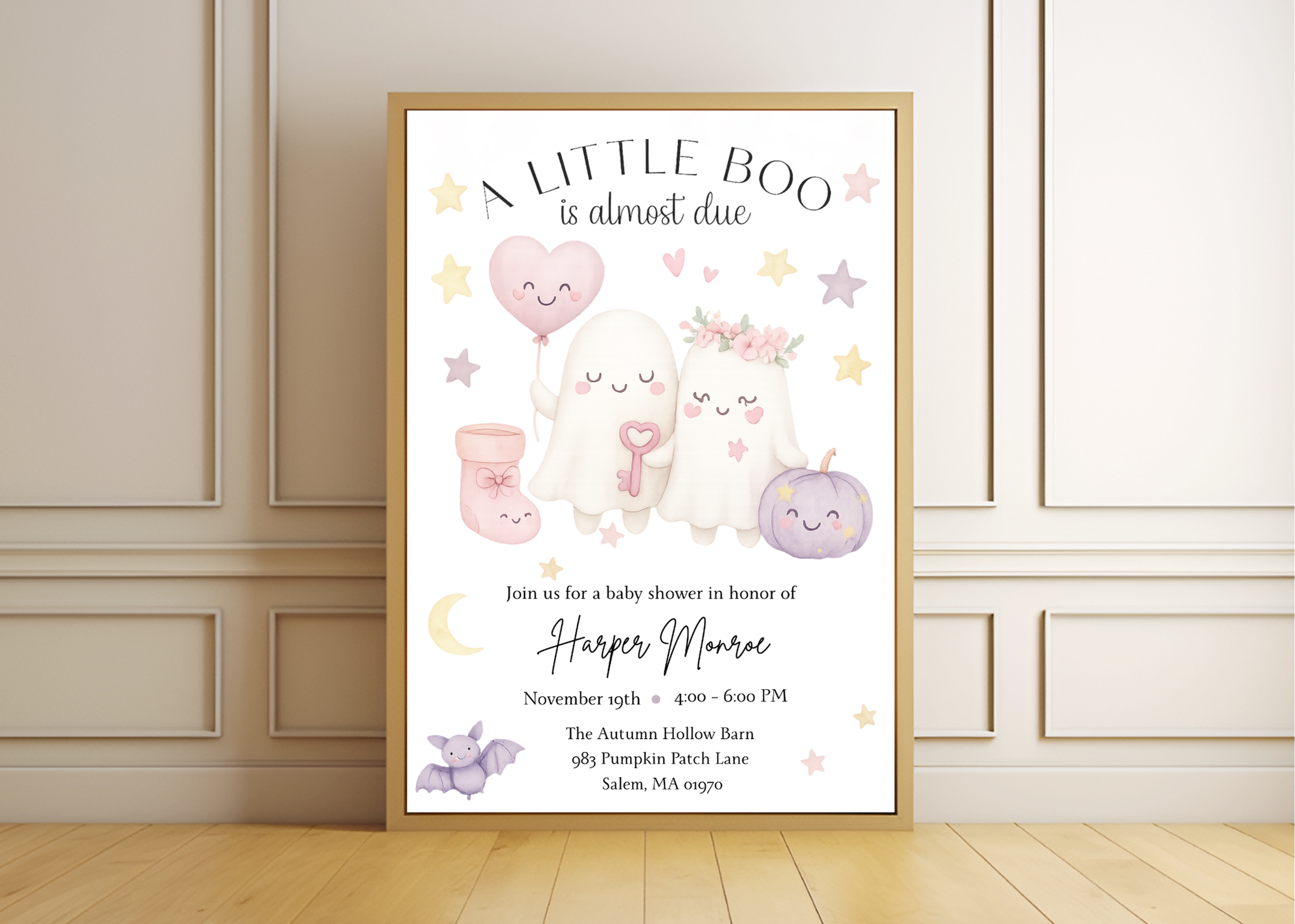 A Little Boo Baby Shower Invitation, Pink Halloween Baby Shower Invitation, Ghost Halloween Girl Baby Shower Invite, Editable Template Pink