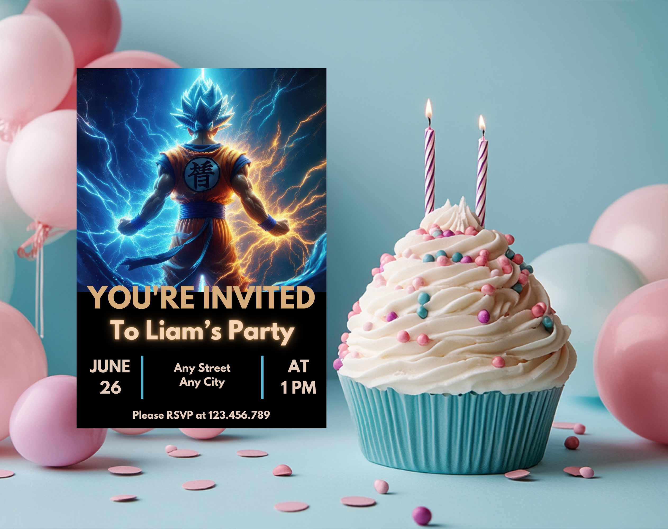 Editable Anime Warrior Birthday Invitation Canva Template | Action Hero Party Invite for Boys | Saiyan Inspired Digital Download
