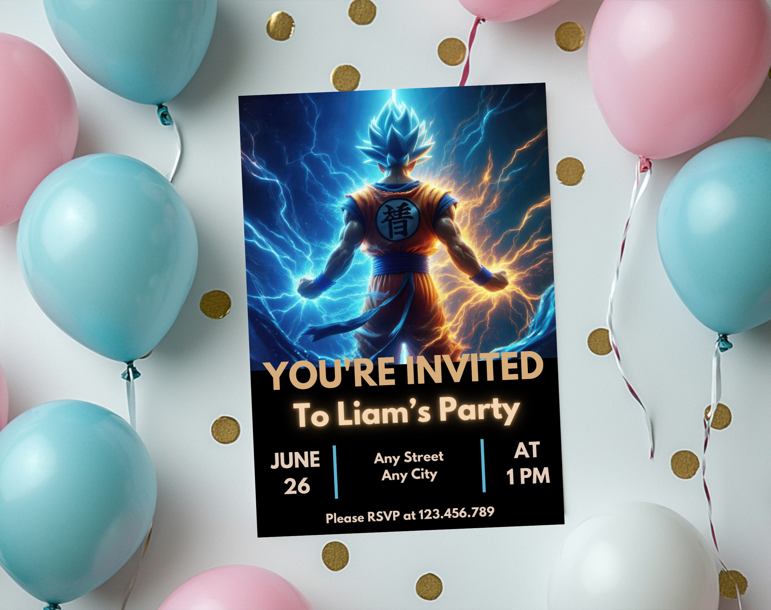 Editable Anime Warrior Birthday Invitation Canva Template | Action Hero Party Invite for Boys | Saiyan Inspired Digital Download