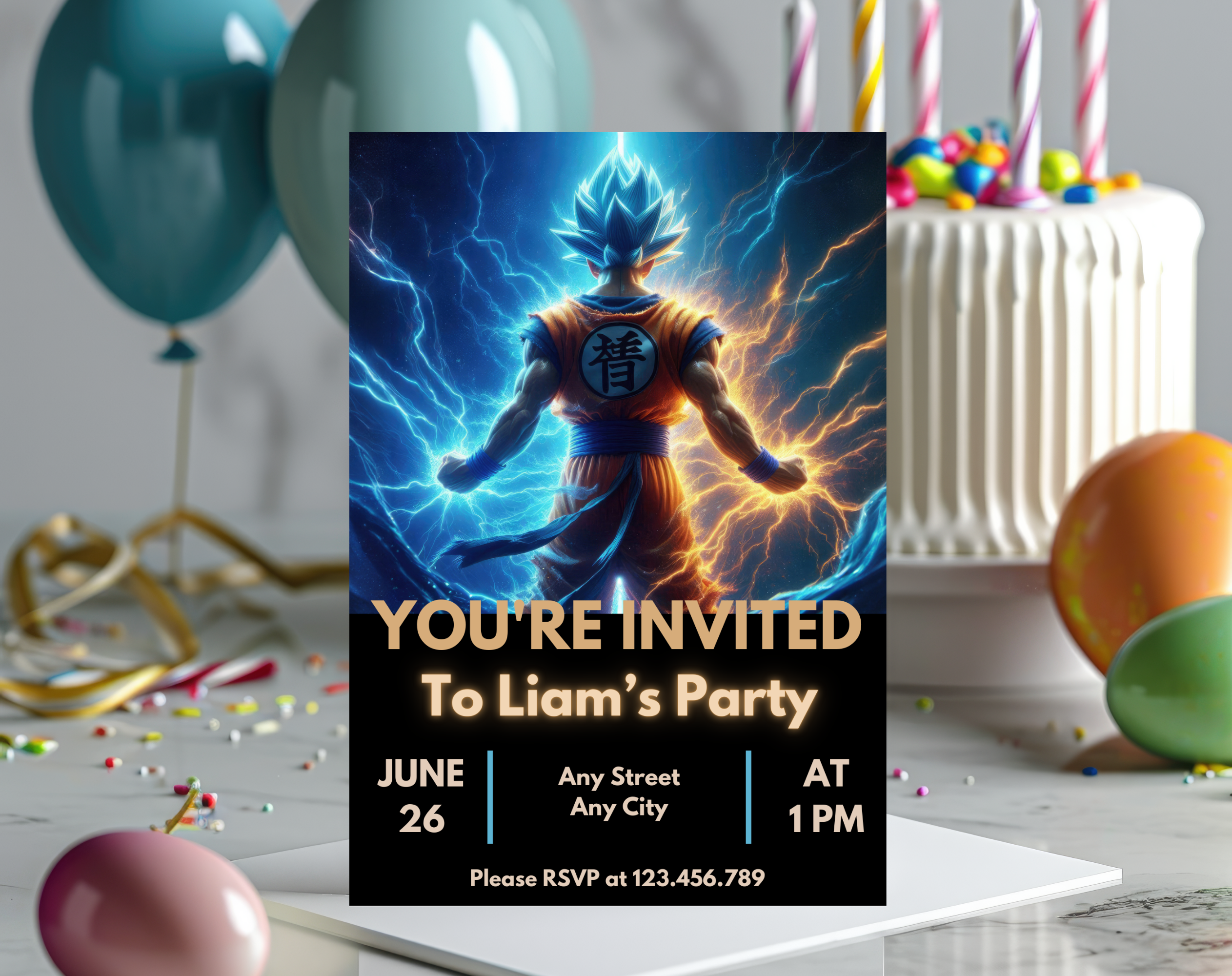 Editable Anime Warrior Birthday Invitation Canva Template | Action Hero Party Invite for Boys | Saiyan Inspired Digital Download