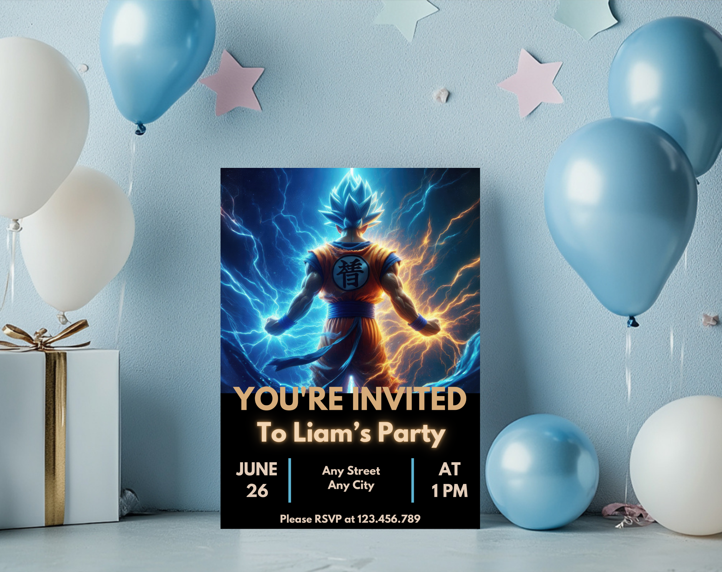 Editable Anime Warrior Birthday Invitation Canva Template | Action Hero Party Invite for Boys | Saiyan Inspired Digital Download