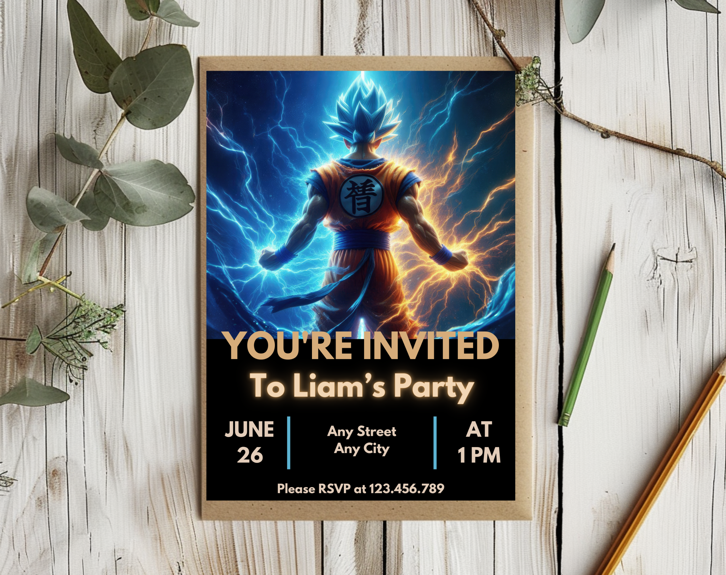 Editable Anime Warrior Birthday Invitation Canva Template | Action Hero Party Invite for Boys | Saiyan Inspired Digital Download