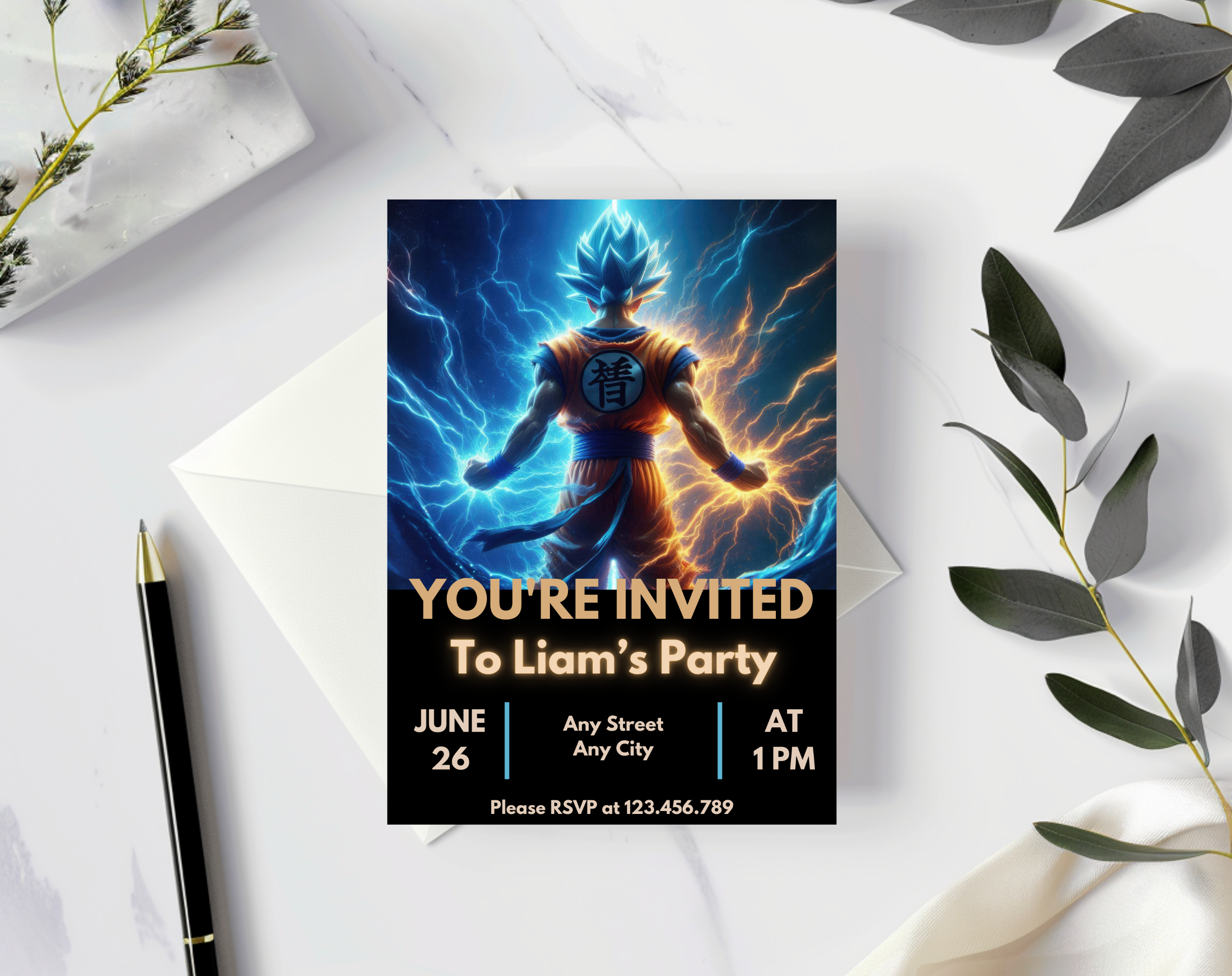 Editable Anime Warrior Birthday Invitation Canva Template | Action Hero Party Invite for Boys | Saiyan Inspired Digital Download