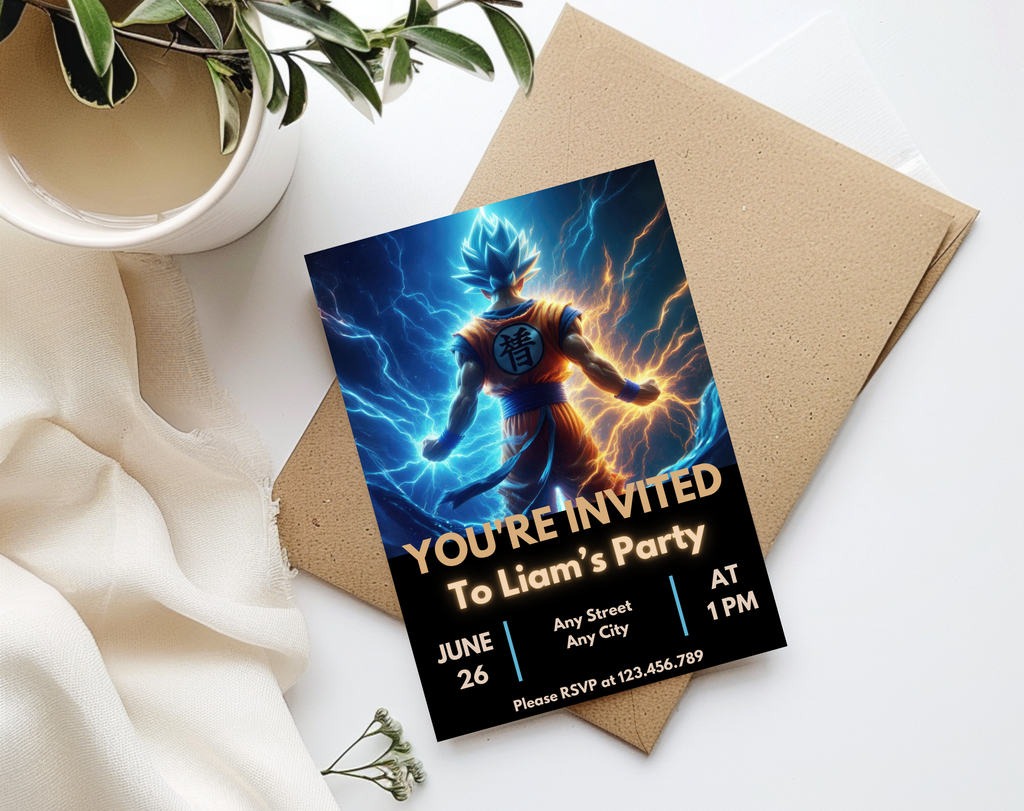 Editable Anime Warrior Birthday Invitation Canva Template | Action Hero Party Invite for Boys | Saiyan Inspired Digital Download