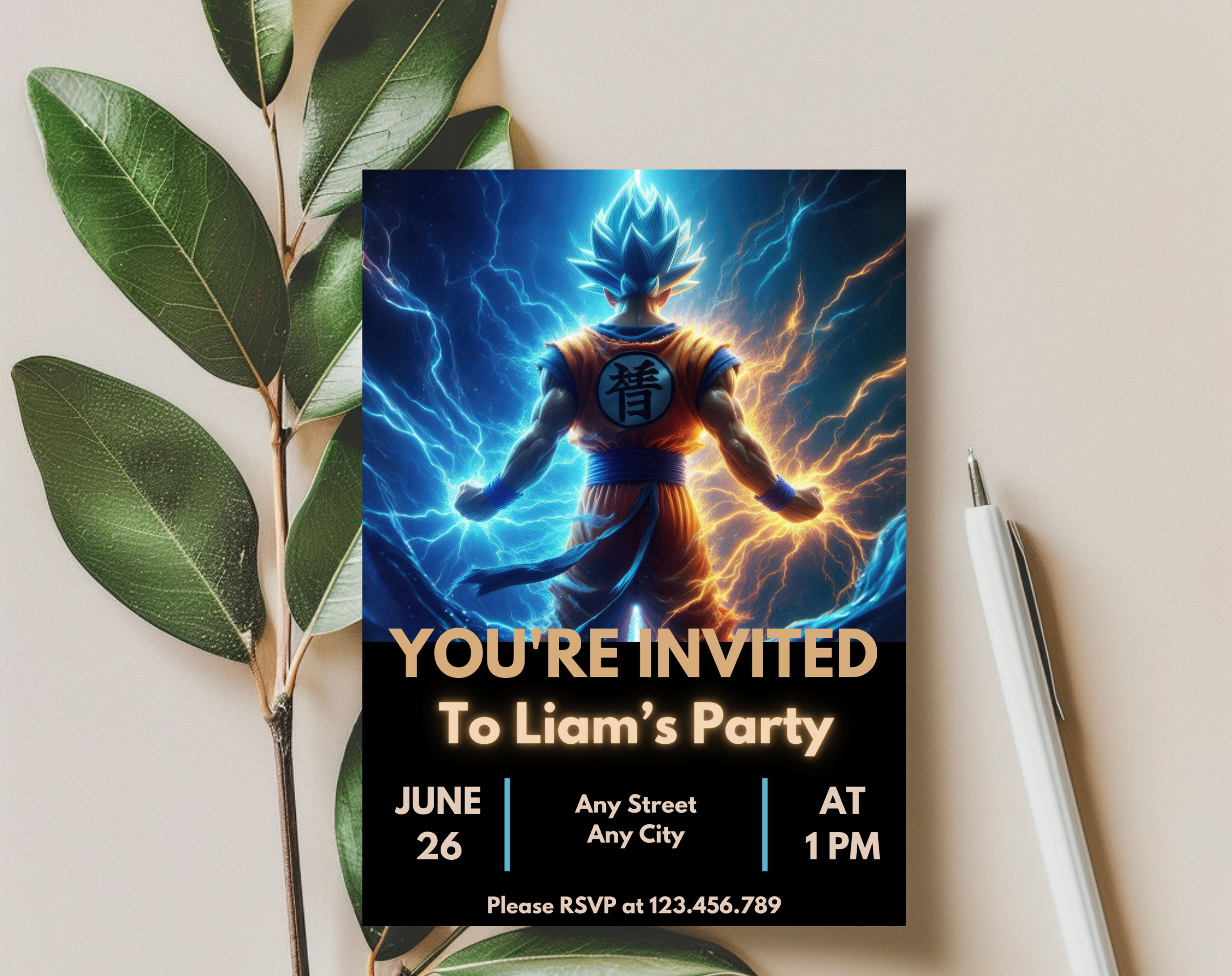 Editable Anime Warrior Birthday Invitation Canva Template | Action Hero Party Invite for Boys | Saiyan Inspired Digital Download