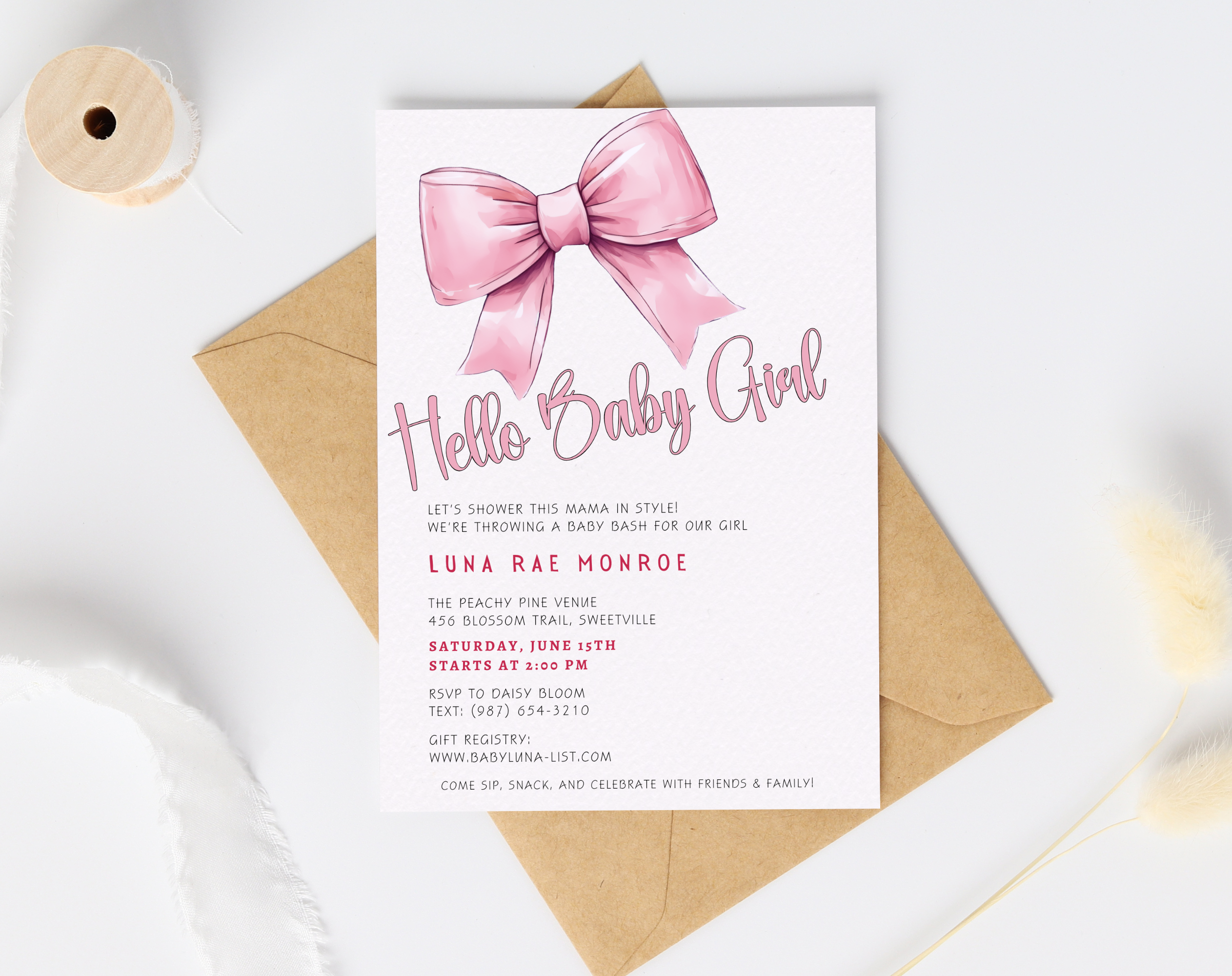 Editable Baby Shower Invitation Girl | Pink Floral Baby Invite Canva Template | Digital Download | Printable Baby Shower Invite 5x7