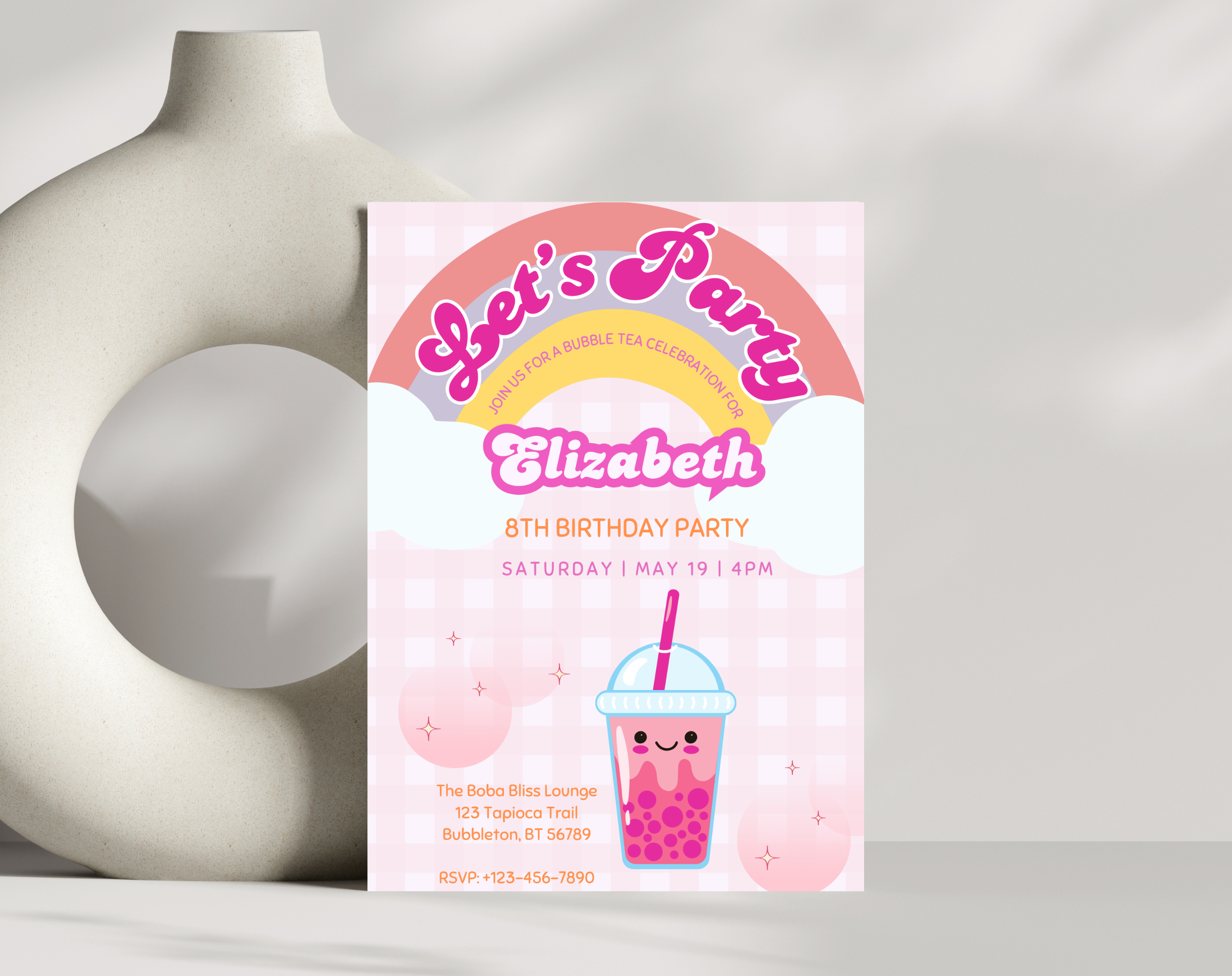 Bubble Tea Birthday Invitation | Let's Par-Tea Boba Invite | Editable Canva Template | Kawaii Girl Party | Instant Download