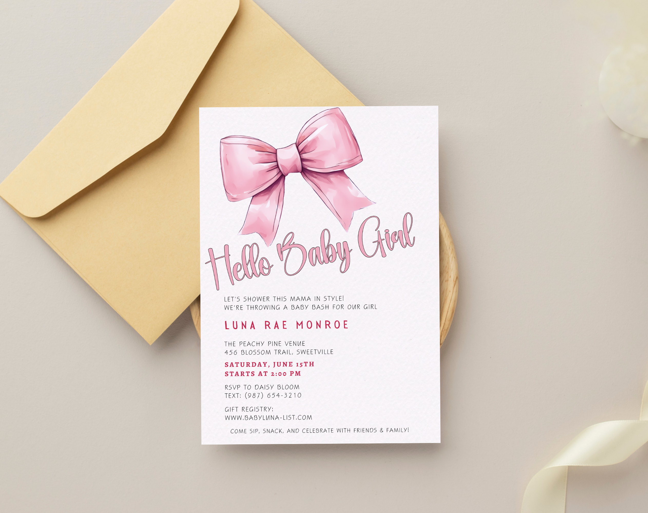 Editable Baby Shower Invitation Girl | Pink Floral Baby Invite Canva Template | Digital Download | Printable Baby Shower Invite 5x7