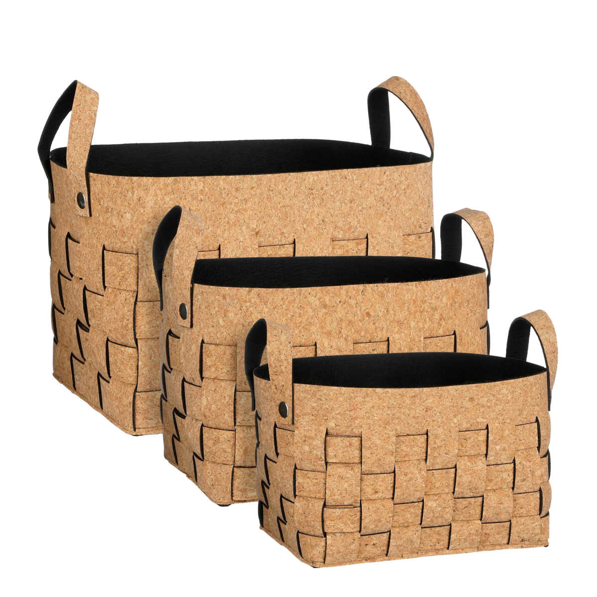 Opbergmand - Set van 3 - L40 x B30 x H30 cm - Kurk/Vilt - Bruin