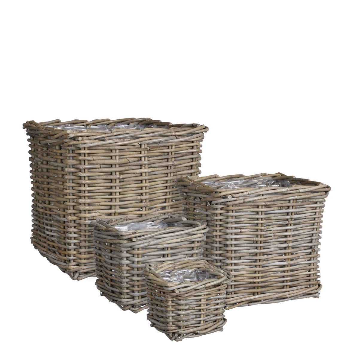 Marcia Plantenmand voor Buiten - Set van 4 - L33 x B33 x H30 cm - Rotan - Grijs