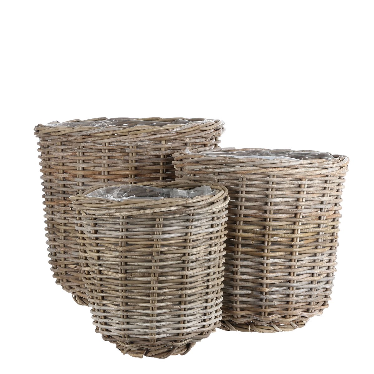 Marcia Plantenmand voor Buiten - Set van 3 - H40 x Ø43 cm - Rotan - Grijs