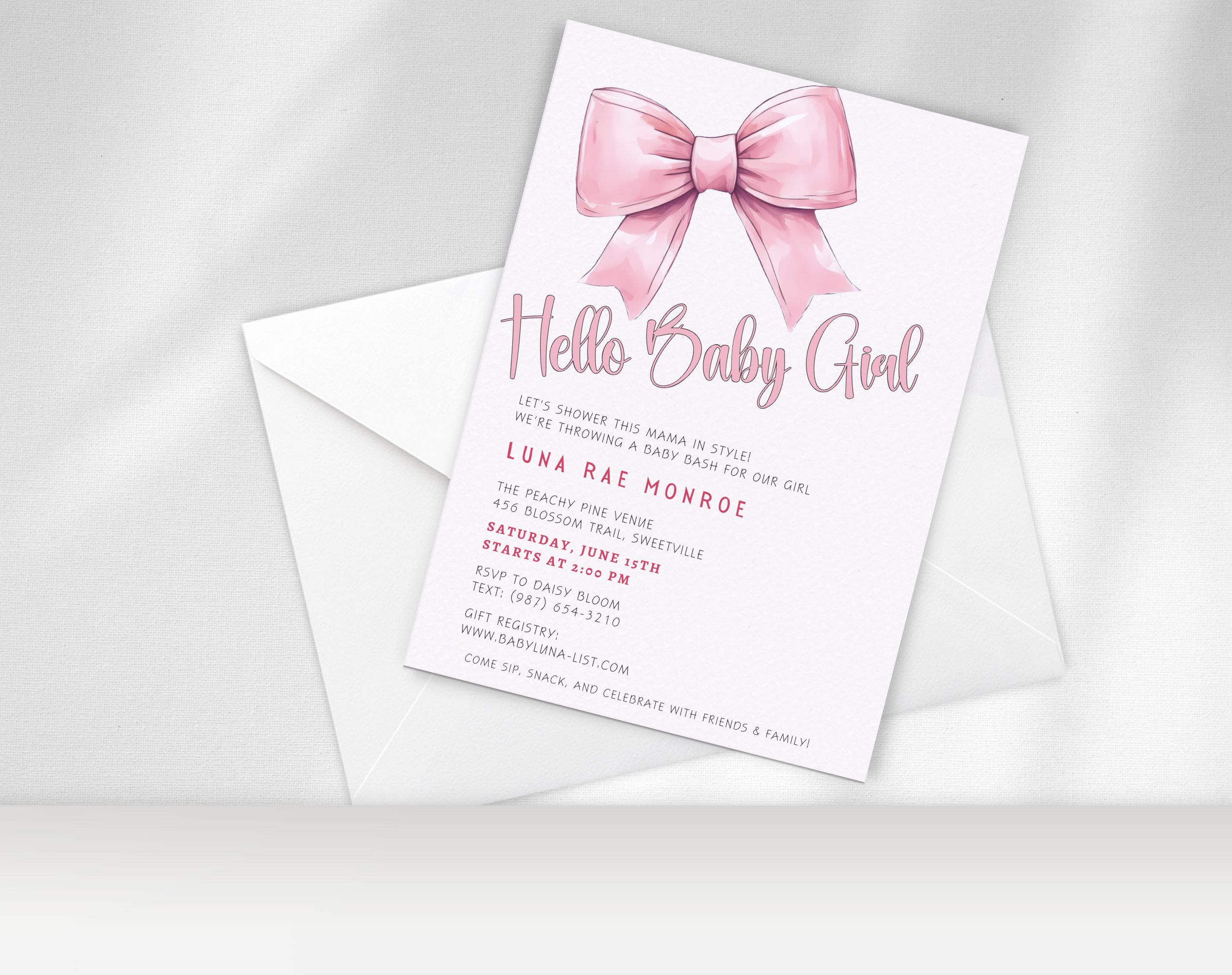Editable Baby Shower Invitation Girl | Pink Floral Baby Invite Canva Template | Digital Download | Printable Baby Shower Invite 5x7