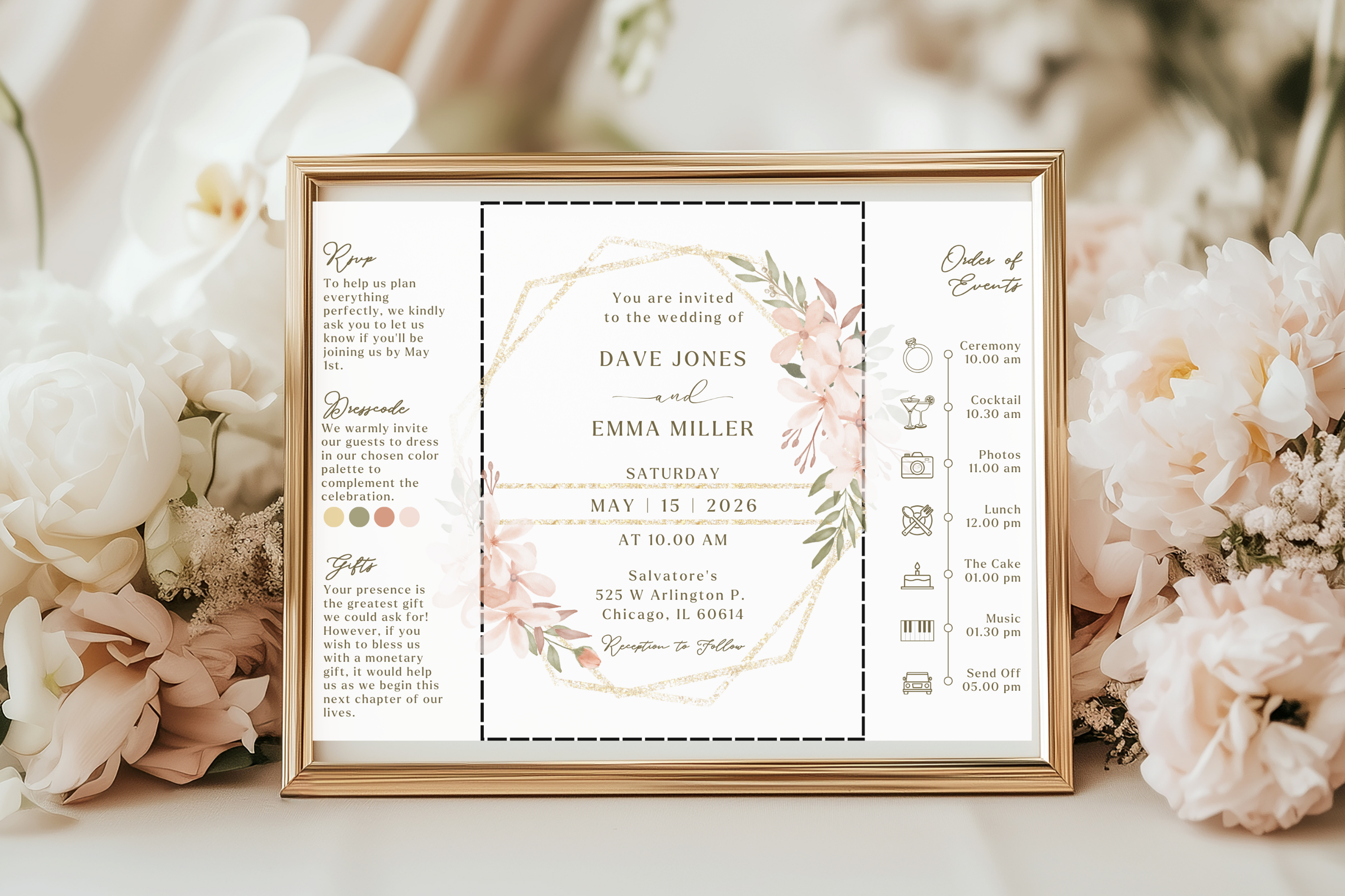 Boho Tri‑Fold Wedding Invitation | Soft Neutral Colors | Canva Template | Editable Printable Digital Download | Rustic Chic Invite