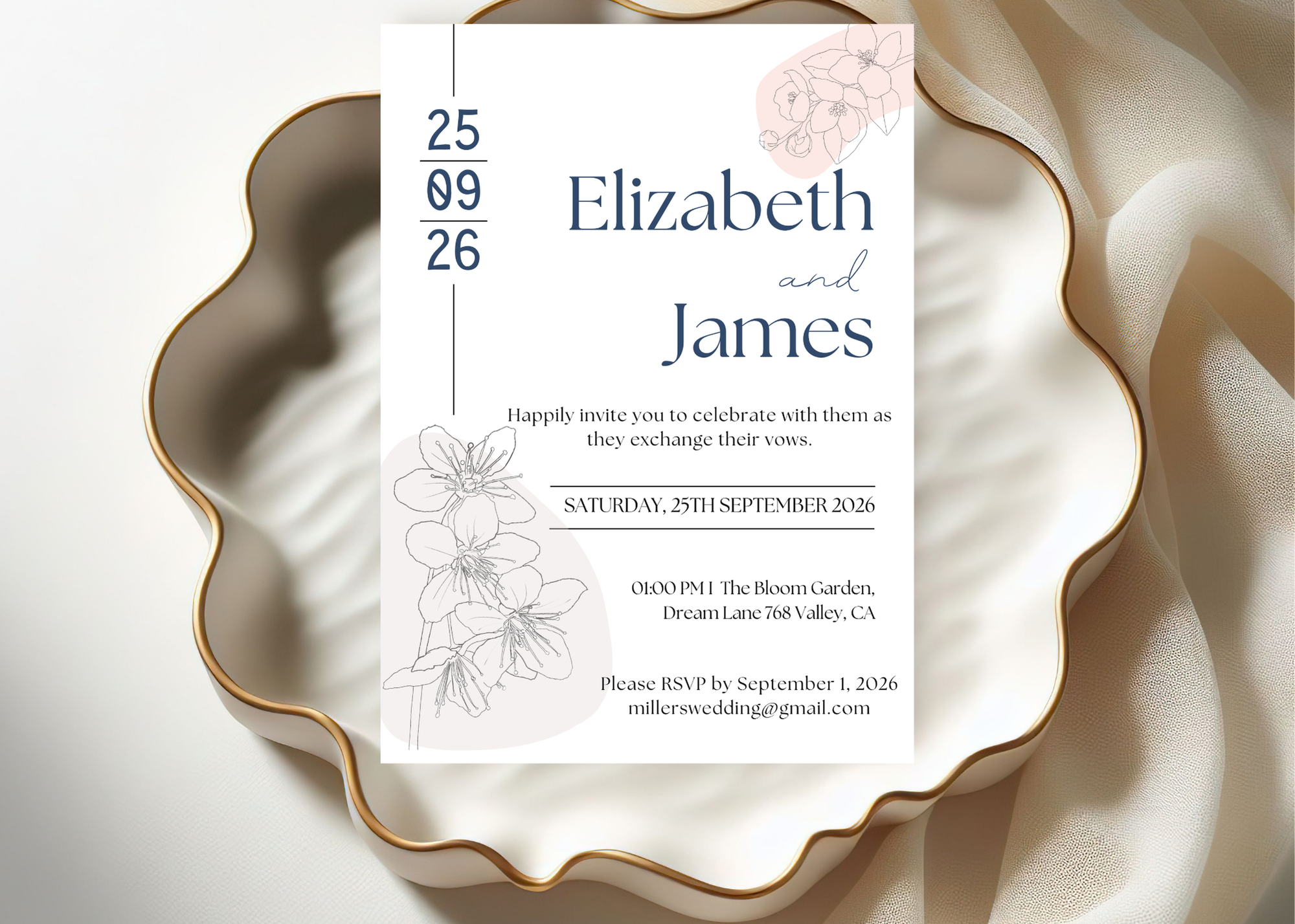 Editable Minimalist Wedding Invitation, Simple Wedding Invite, Modern Elegant Clean Design, Instant Download, Stylish Invite Stationery