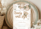 We Can Bearly Wait Baby Shower Invitation | Editable 5x7 Canva Template | Boho Cute Bear Gender Neutral Invite | Printable Digital Download