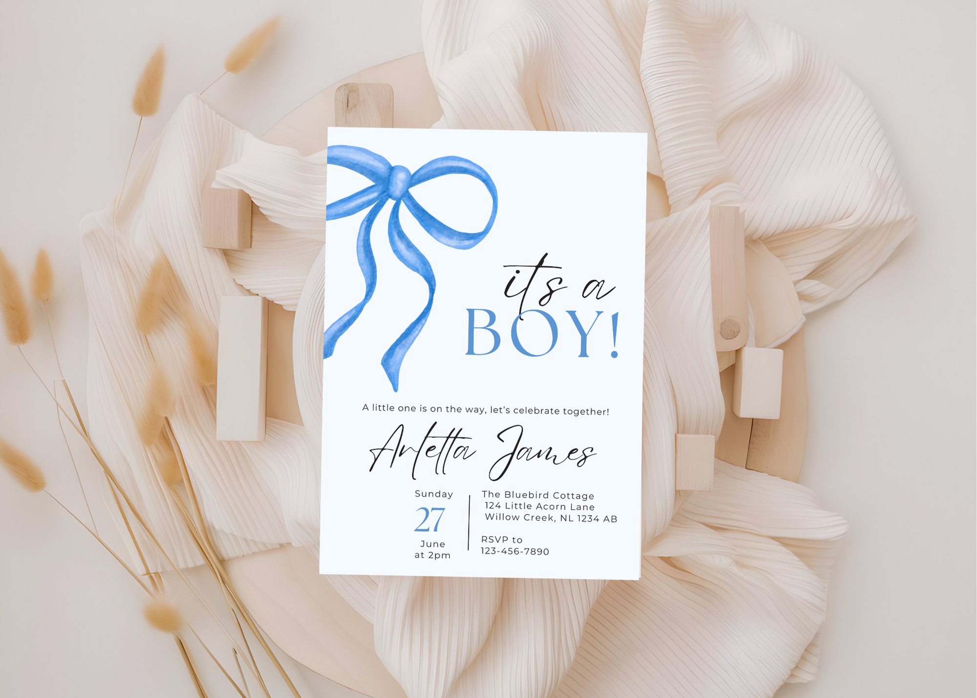 It's a Boy Baby Shower Invitation, Customizable Digital Template, Editable PDF, Instant Download, Blue Theme, Personalized Shower Invite