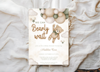 We Can Bearly Wait Baby Shower Invitation | Editable 5x7 Canva Template | Boho Cute Bear Gender Neutral Invite | Printable Digital Download
