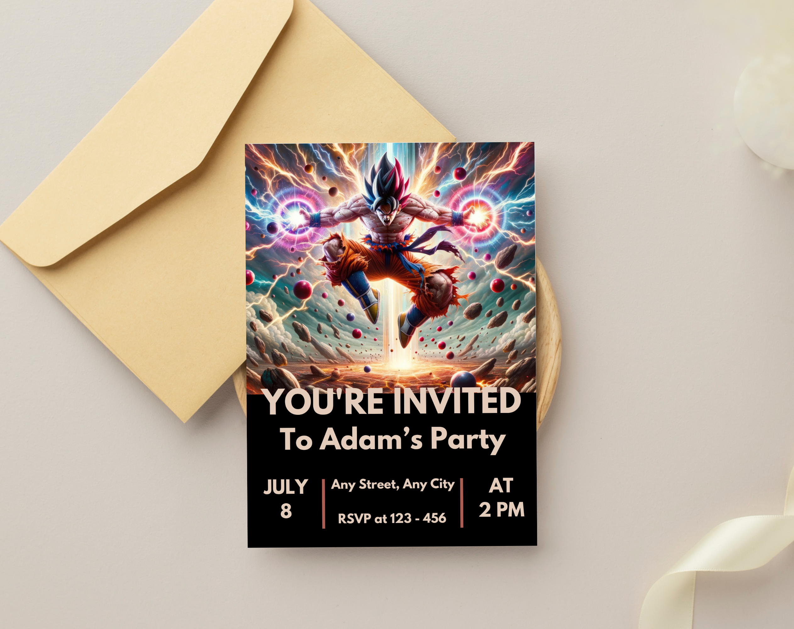 Editable Anime Warrior Birthday Invitation Canva Template | Action Hero Party Invite for Boys | Saiyan Inspired Digital Download