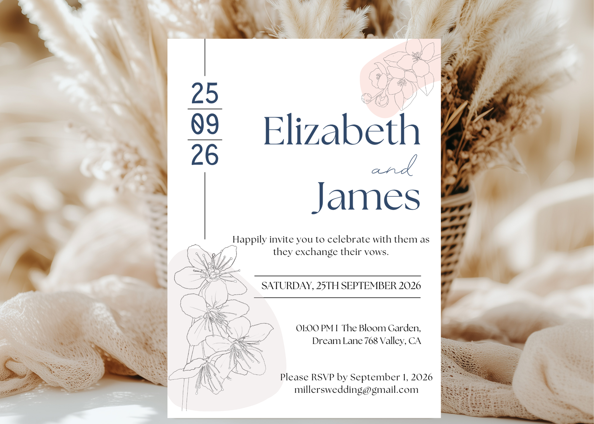 Editable Minimalist Wedding Invitation, Simple Wedding Invite, Modern Elegant Clean Design, Instant Download, Stylish Invite Stationery