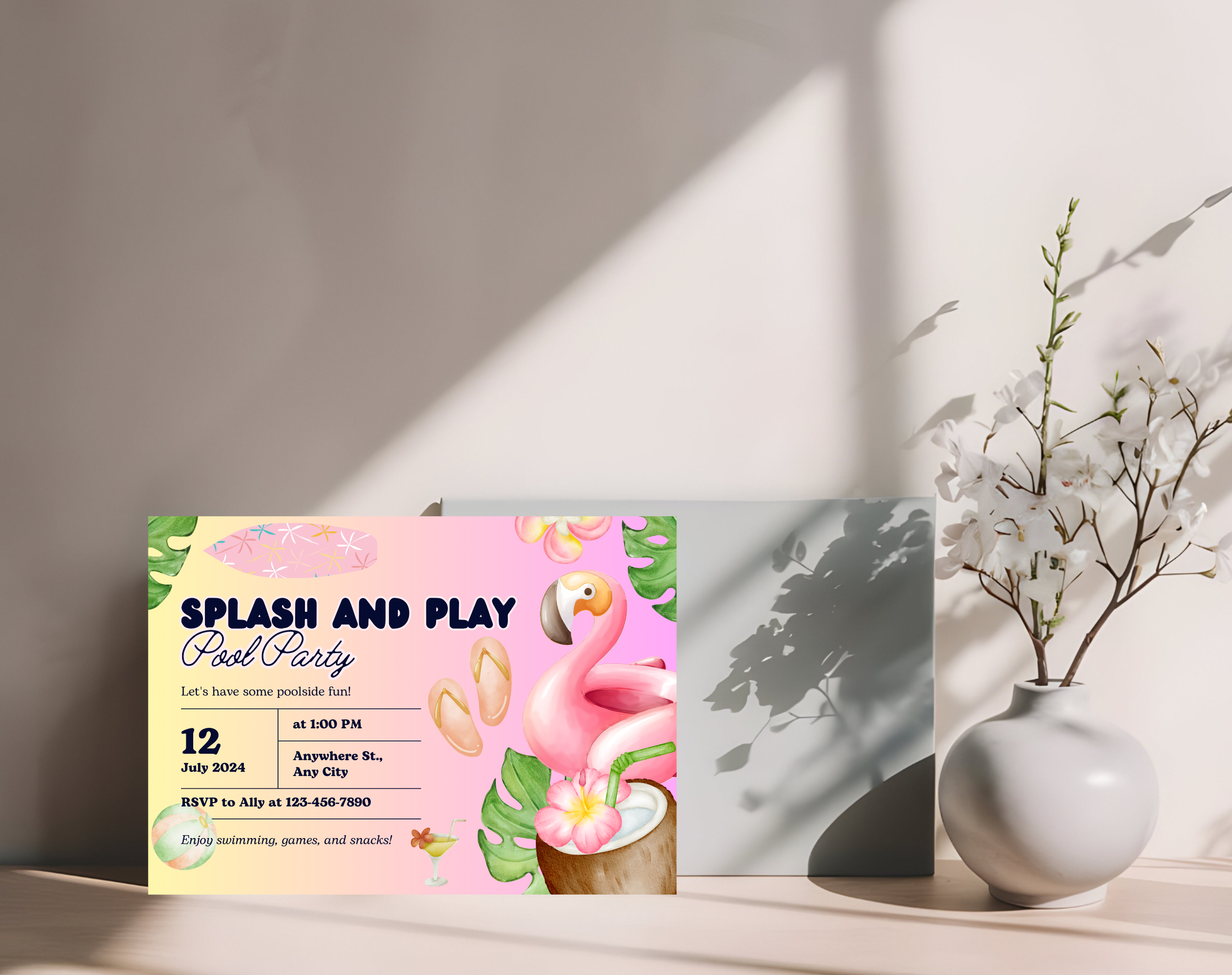 Flamingo Pool Party Invitation | Let's Flamingle Birthday Invite | Tropical Summer Bash | Editable Canva Template | Instant Download