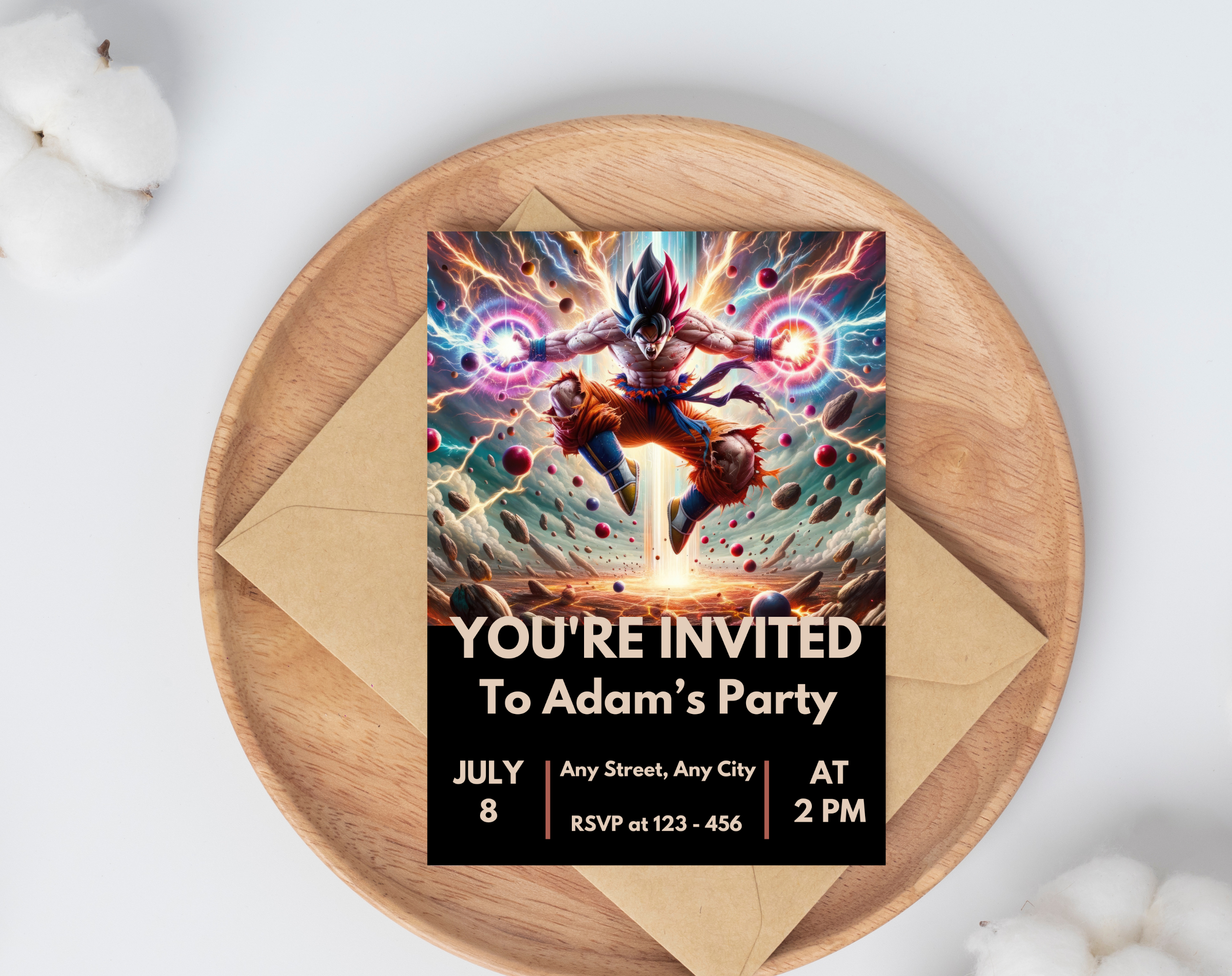 Editable Anime Warrior Birthday Invitation Canva Template | Action Hero Party Invite for Boys | Saiyan Inspired Digital Download