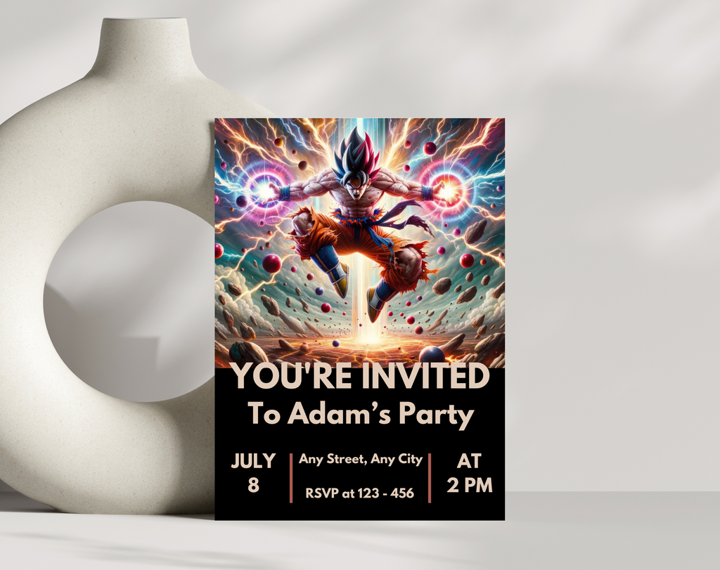 Editable Anime Warrior Birthday Invitation Canva Template | Action Hero Party Invite for Boys | Saiyan Inspired Digital Download
