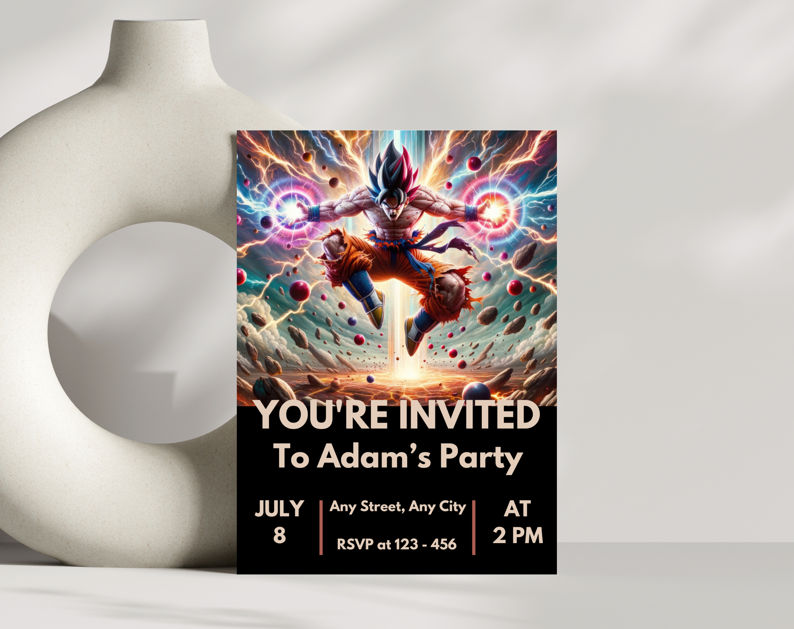 Editable Anime Warrior Birthday Invitation Canva Template | Action Hero Party Invite for Boys | Saiyan Inspired Digital Download