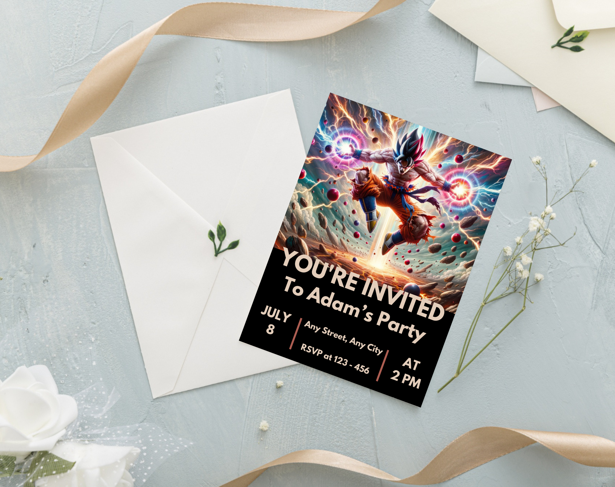 Editable Anime Warrior Birthday Invitation Canva Template | Action Hero Party Invite for Boys | Saiyan Inspired Digital Download