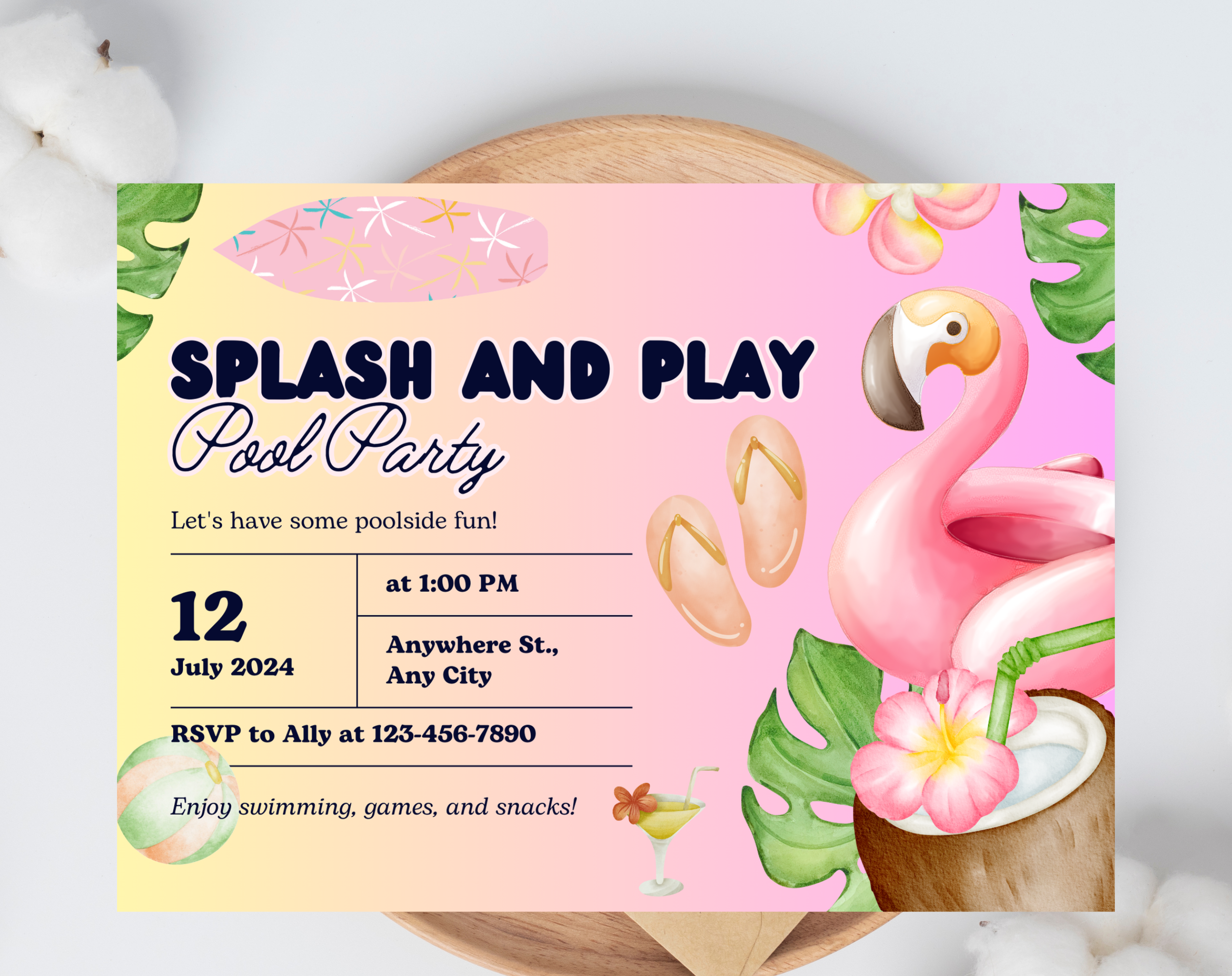 Flamingo Pool Party Invitation | Let's Flamingle Birthday Invite | Tropical Summer Bash | Editable Canva Template | Instant Download