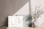 Boho Tri‑Fold Wedding Invitation | Soft Neutral Colors | Canva Template | Editable Printable Digital Download | Rustic Chic Invite
