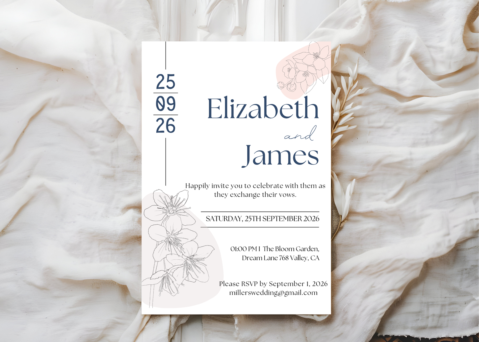 Editable Minimalist Wedding Invitation, Simple Wedding Invite, Modern Elegant Clean Design, Instant Download, Stylish Invite Stationery