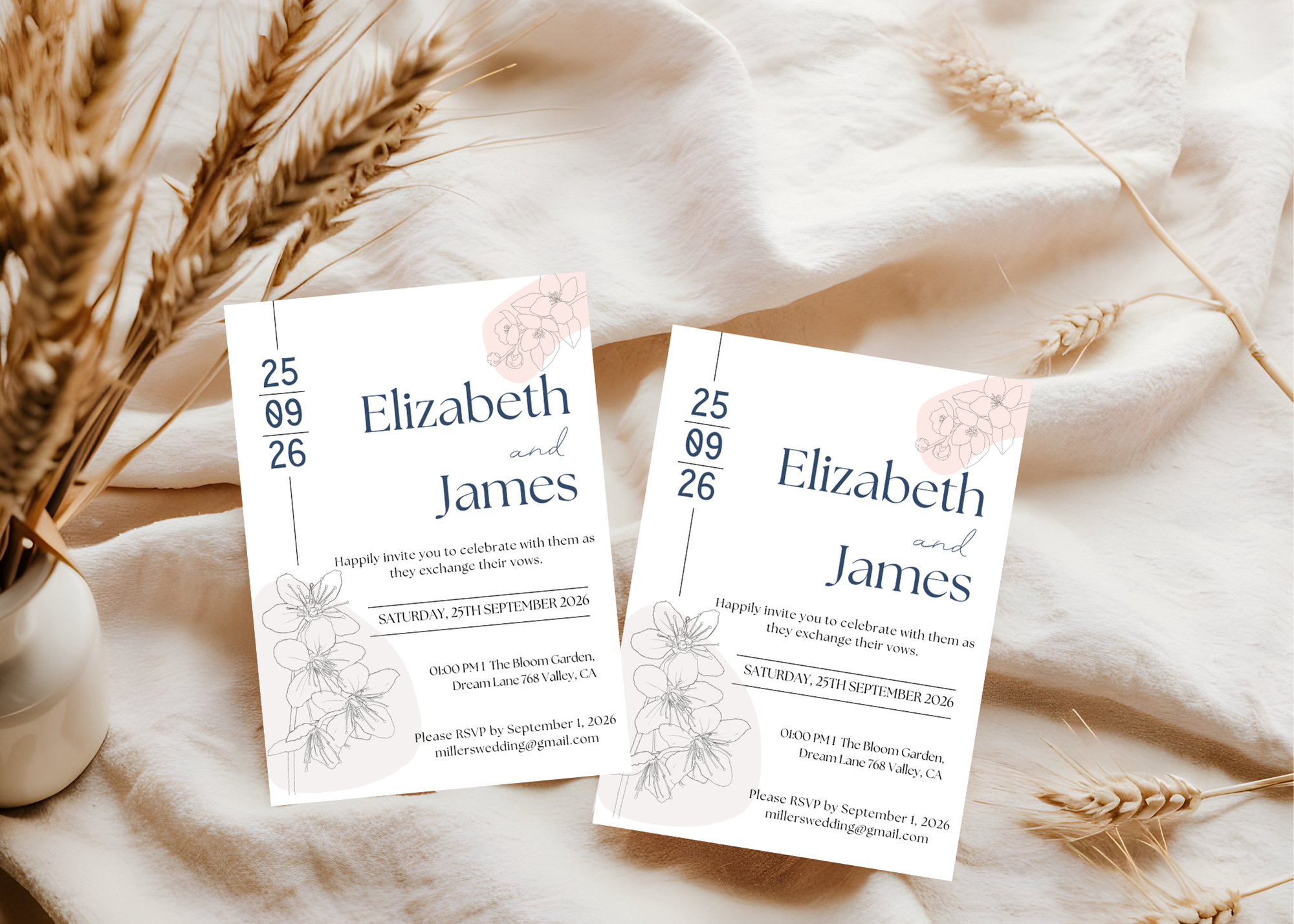 Editable Minimalist Wedding Invitation, Simple Wedding Invite, Modern Elegant Clean Design, Instant Download, Stylish Invite Stationery