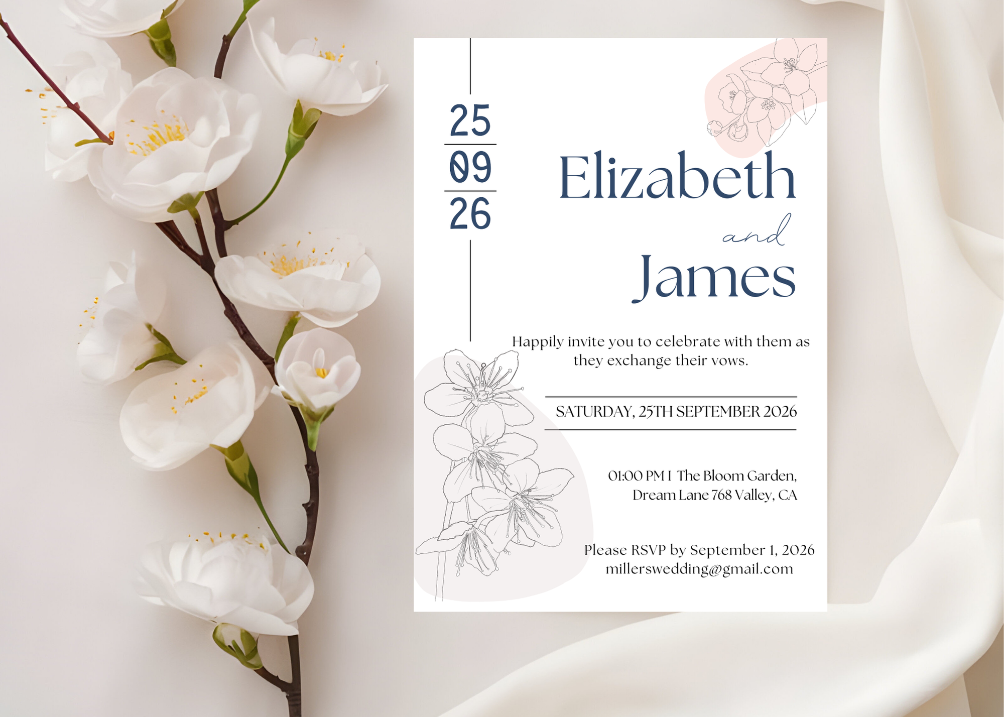 Editable Minimalist Wedding Invitation, Simple Wedding Invite, Modern Elegant Clean Design, Instant Download, Stylish Invite Stationery