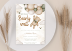 We Can Bearly Wait Baby Shower Invitation | Editable 5x7 Canva Template | Boho Cute Bear Gender Neutral Invite | Printable Digital Download