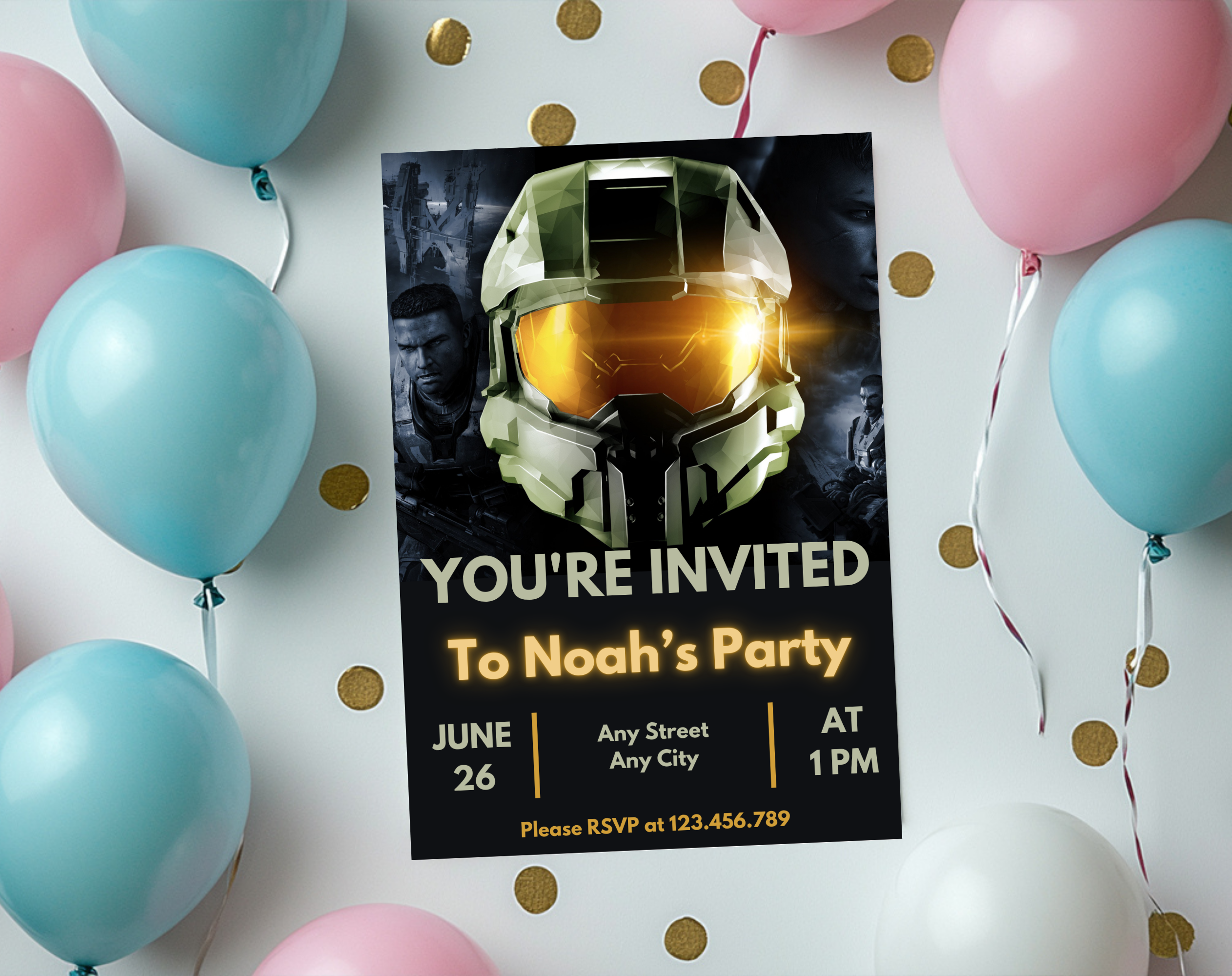 Futuristic Space Warrior Birthday Invitation | Sci-Fi Soldier Canva Template 5x7 | Editable Printable Digital Download for Boys Party