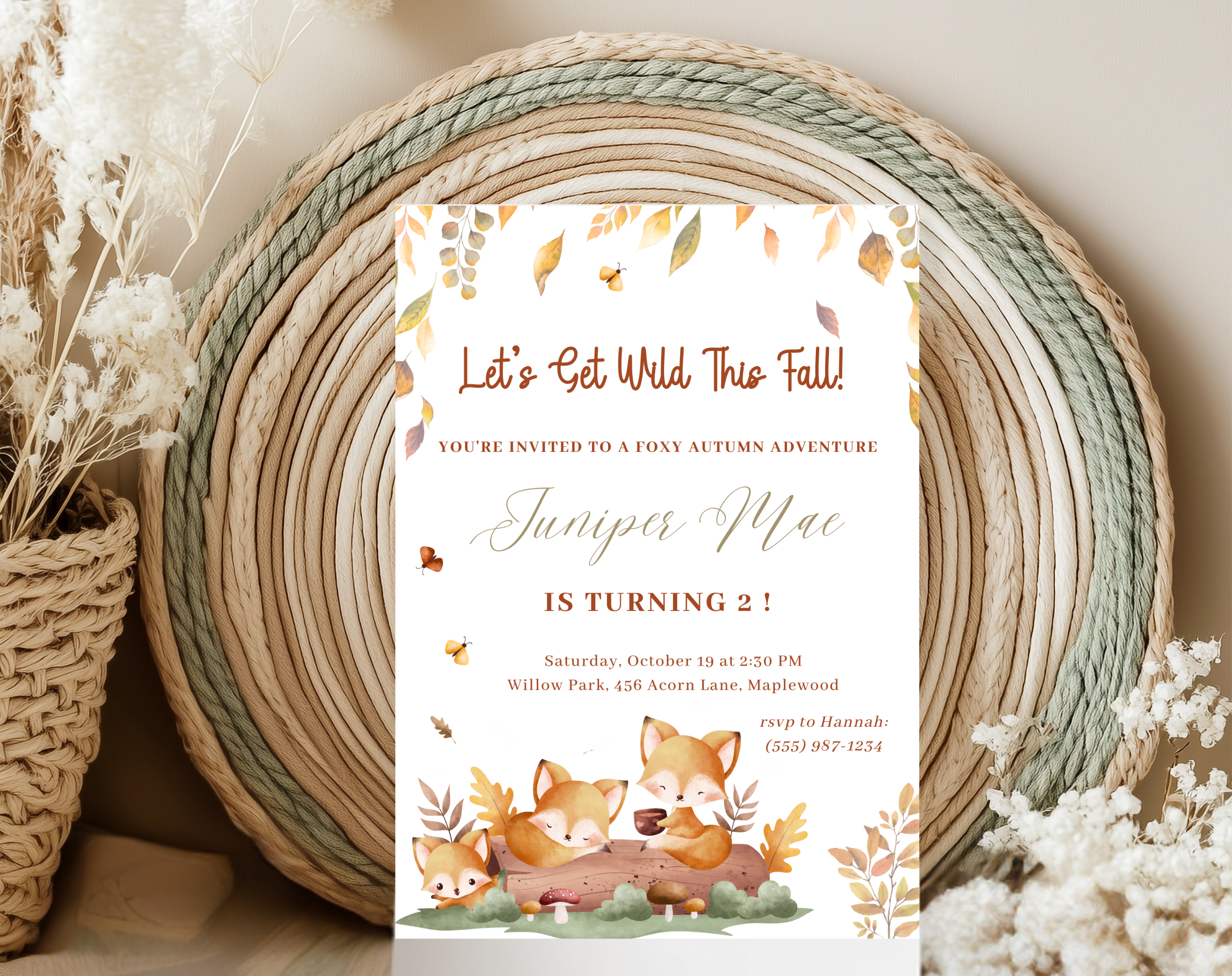 Foxy Autumn Birthday Invitation | Forest Animal Fall Party Invite | 5x7 Canva Template | Editable Printable Digital Download for Kids