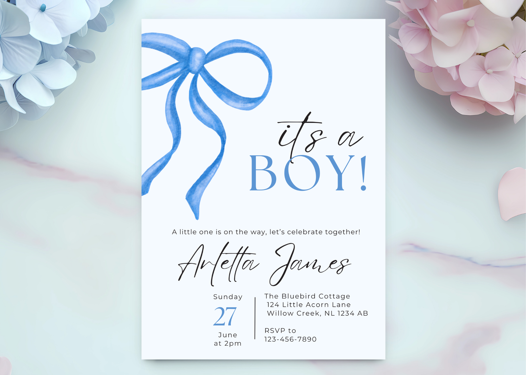 It's a Boy Baby Shower Invitation, Customizable Digital Template, Editable PDF, Instant Download, Blue Theme, Personalized Shower Invite