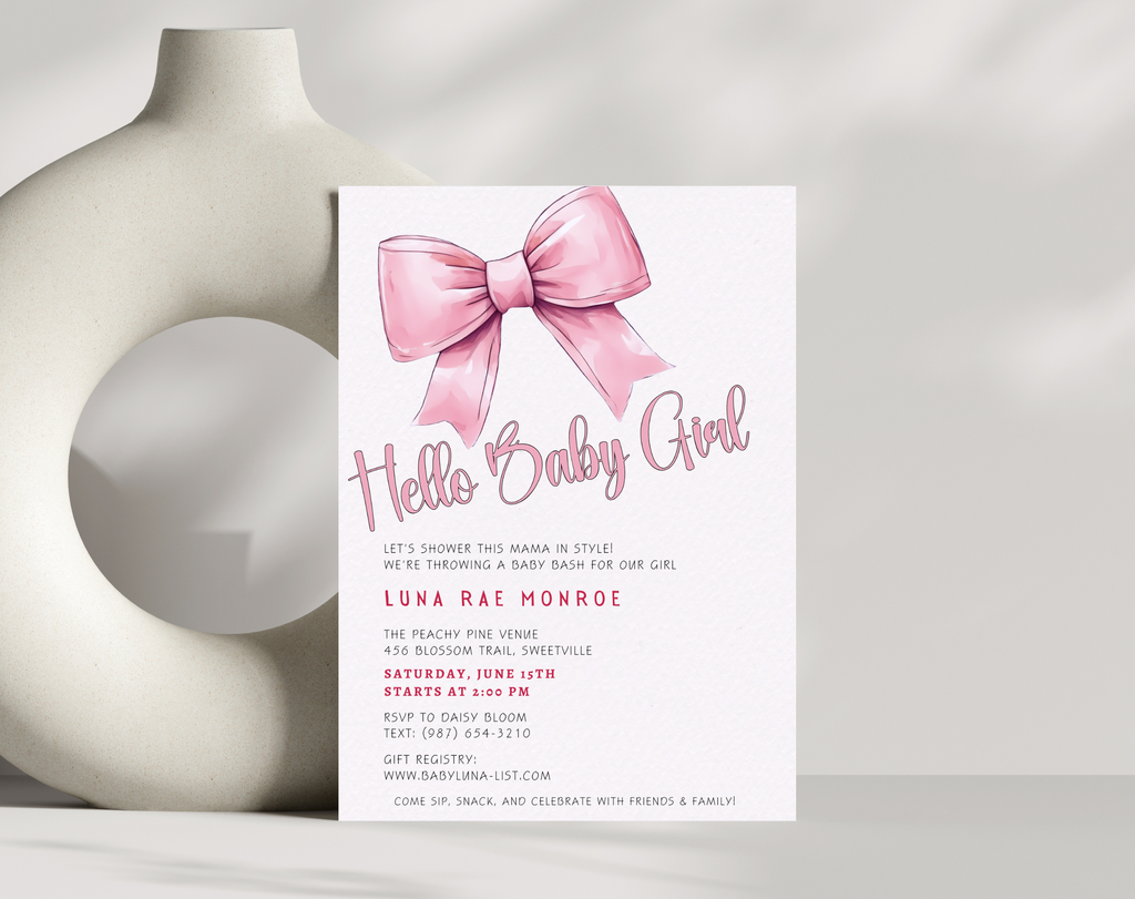 Editable Baby Shower Invitation Girl | Pink Floral Baby Invite Canva Template | Digital Download | Printable Baby Shower Invite 5x7