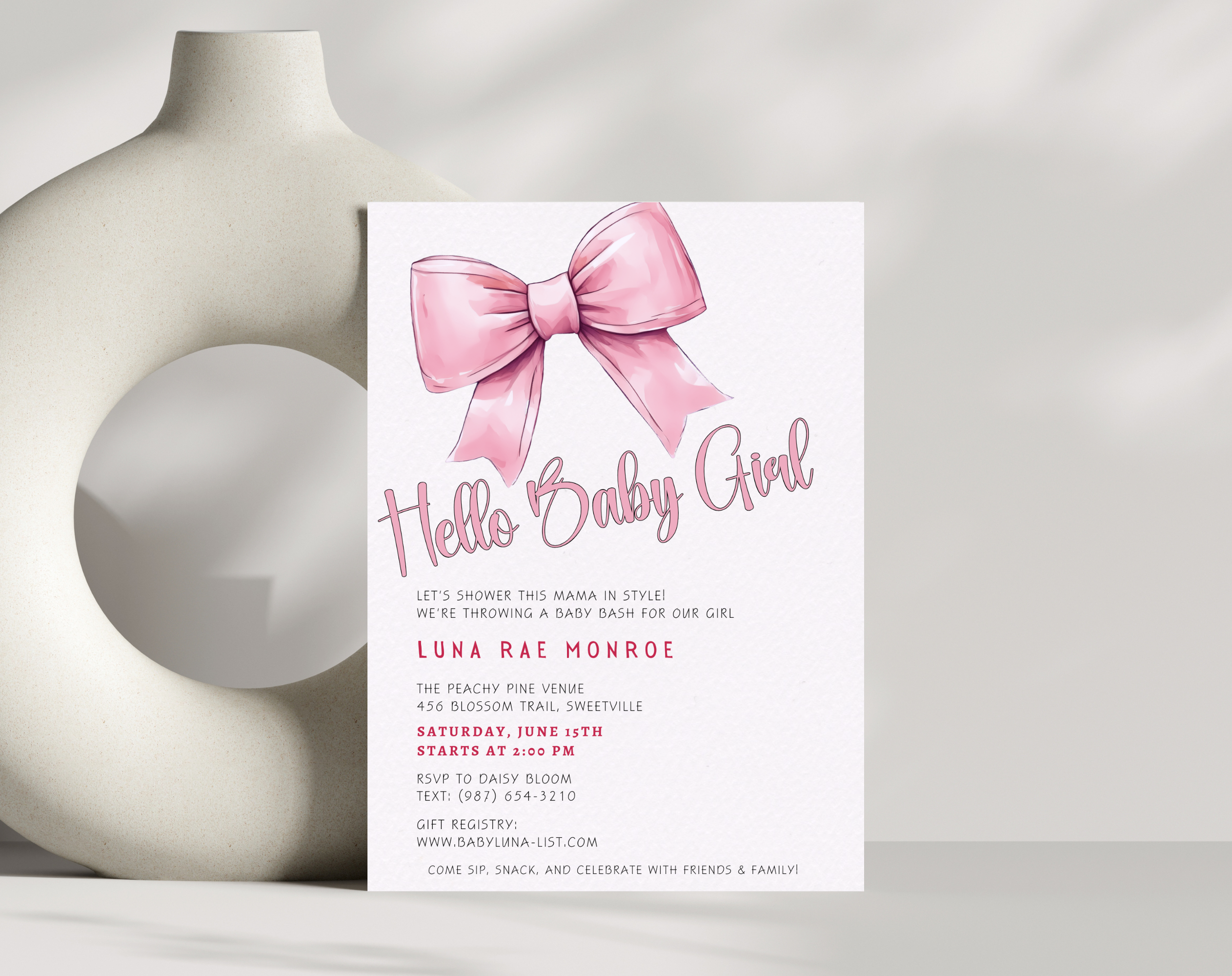 Editable Baby Shower Invitation Girl | Pink Floral Baby Invite Canva Template | Digital Download | Printable Baby Shower Invite 5x7
