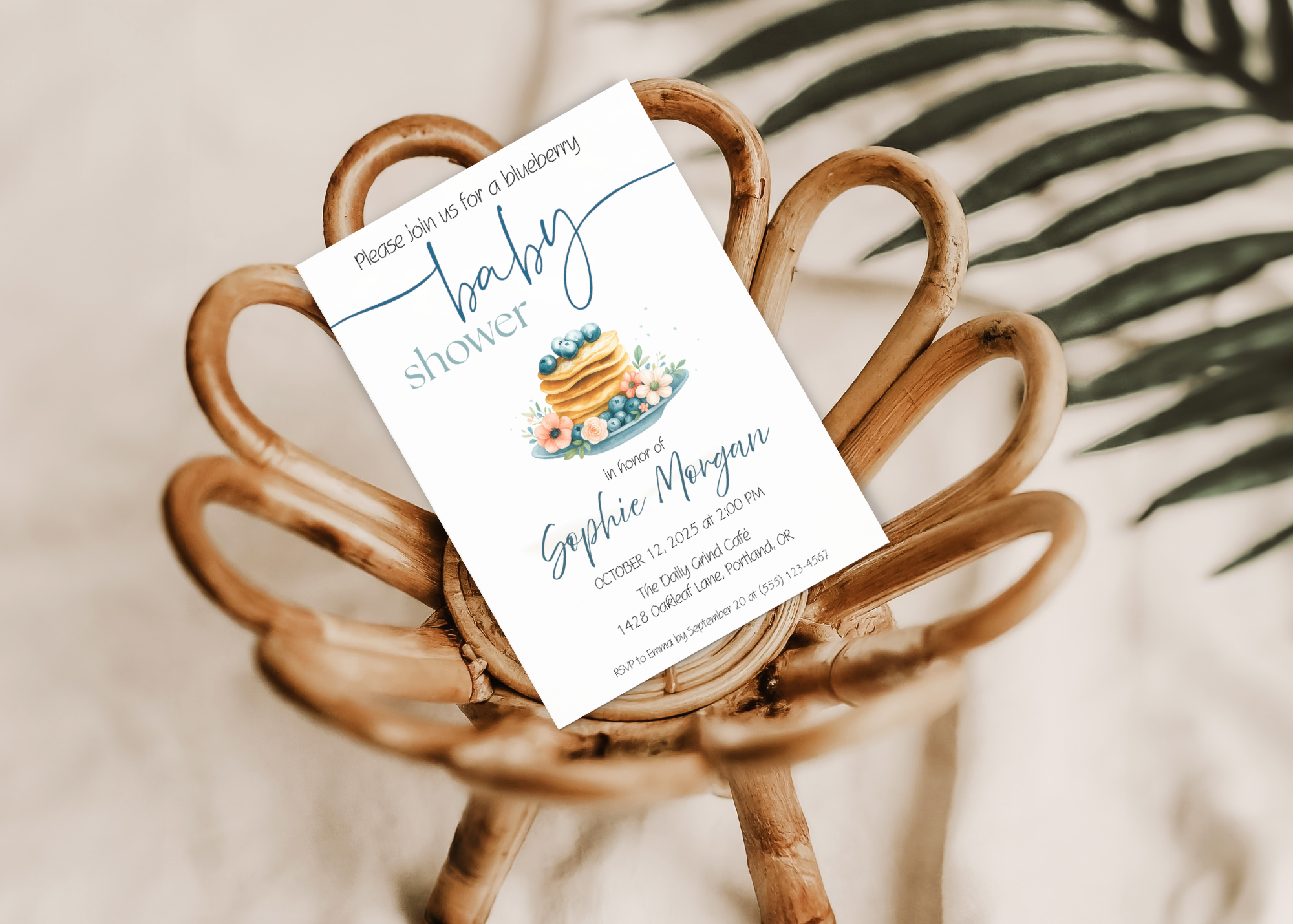 Blueberry Baby Shower Invitation Editable Canva Template Blueberry Pancake Sweet Brunch Invite Printable Digital Download Baby on the Way