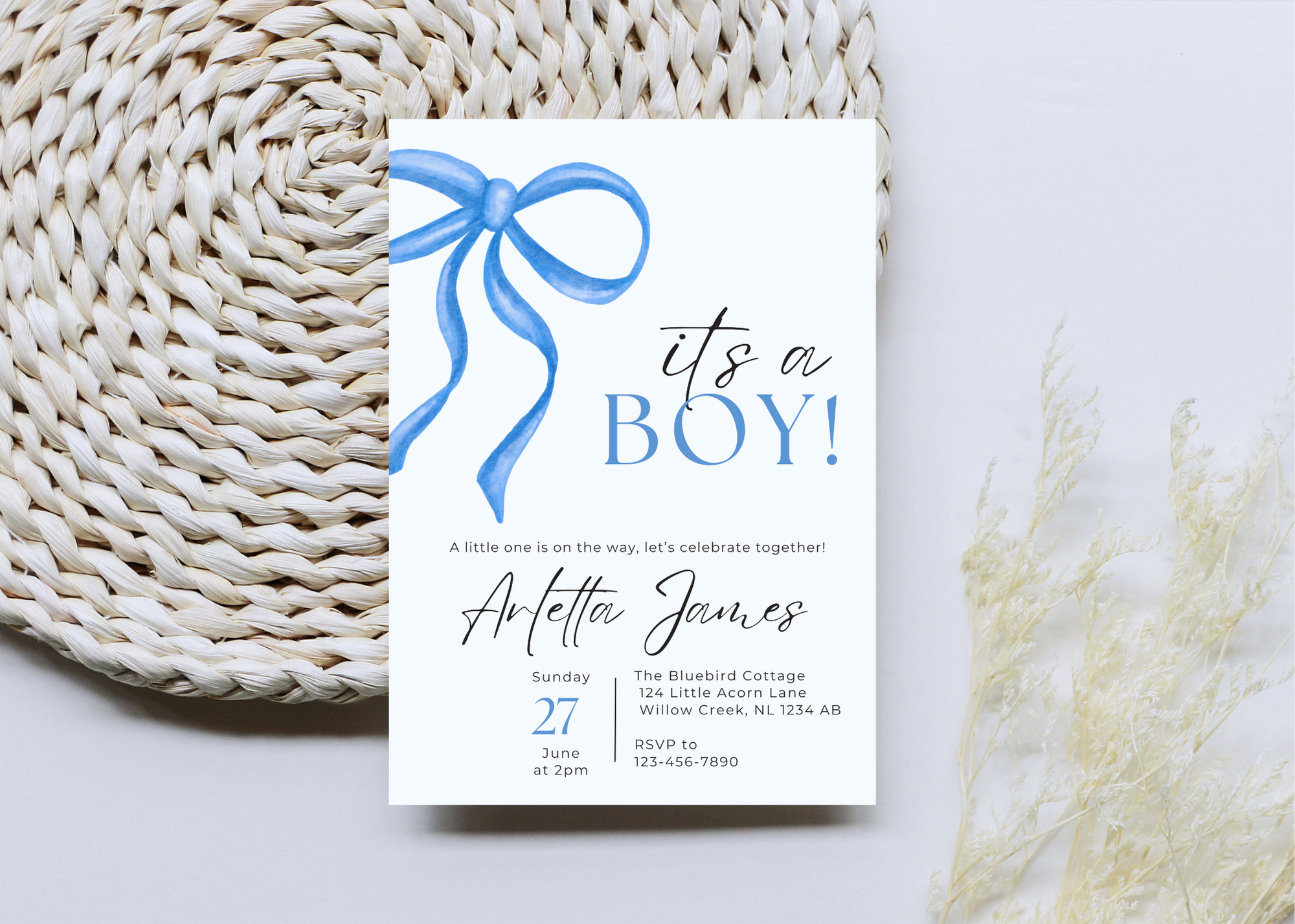 It's a Boy Baby Shower Invitation, Customizable Digital Template, Editable PDF, Instant Download, Blue Theme, Personalized Shower Invite