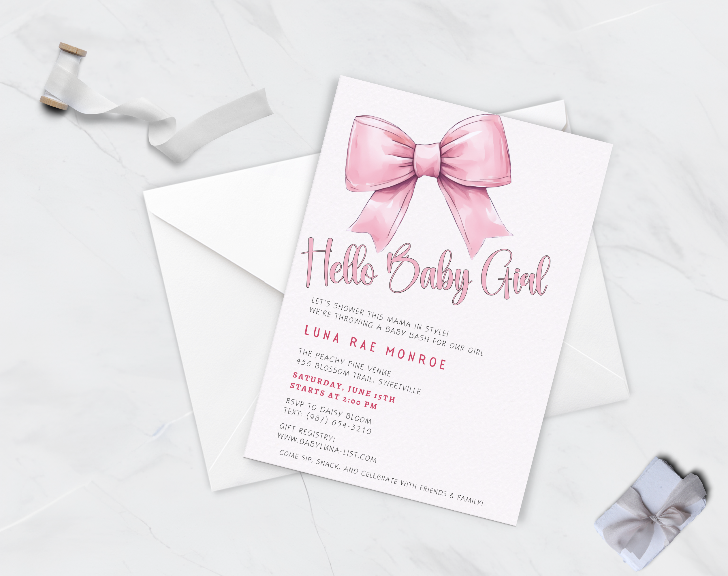 Editable Baby Shower Invitation Girl | Pink Floral Baby Invite Canva Template | Digital Download | Printable Baby Shower Invite 5x7