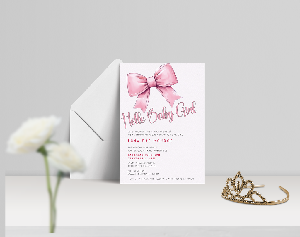 Editable Baby Shower Invitation Girl | Pink Floral Baby Invite Canva Template | Digital Download | Printable Baby Shower Invite 5x7