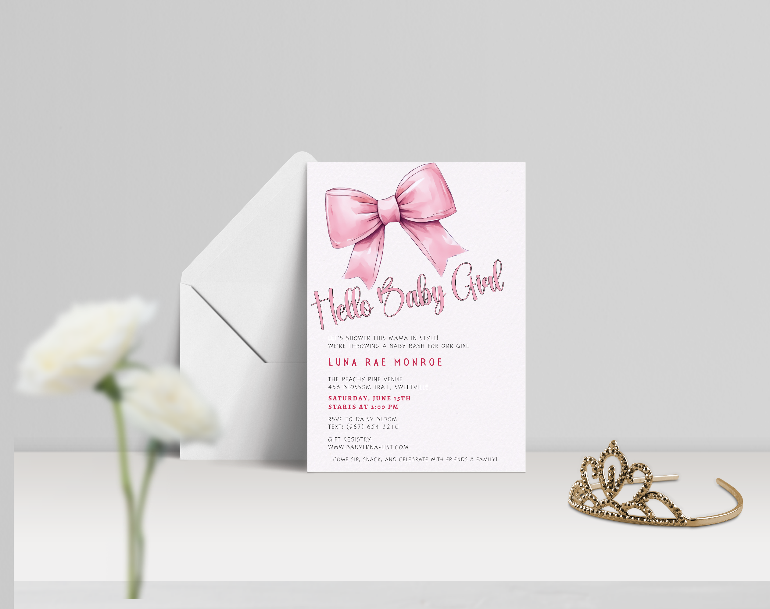Editable Baby Shower Invitation Girl | Pink Floral Baby Invite Canva Template | Digital Download | Printable Baby Shower Invite 5x7