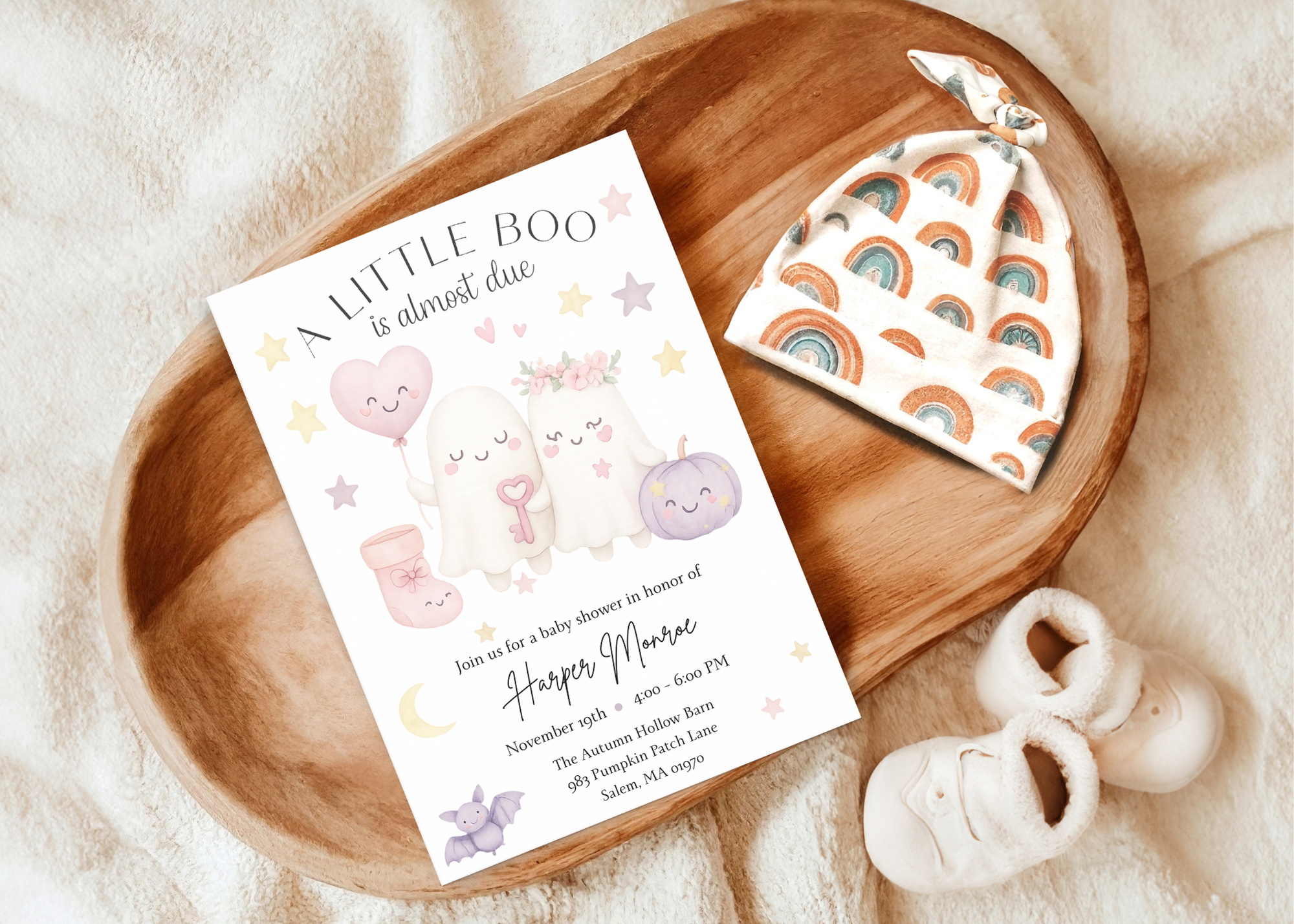 A Little Boo Baby Shower Invitation, Pink Halloween Baby Shower Invitation, Ghost Halloween Girl Baby Shower Invite, Editable Template Pink