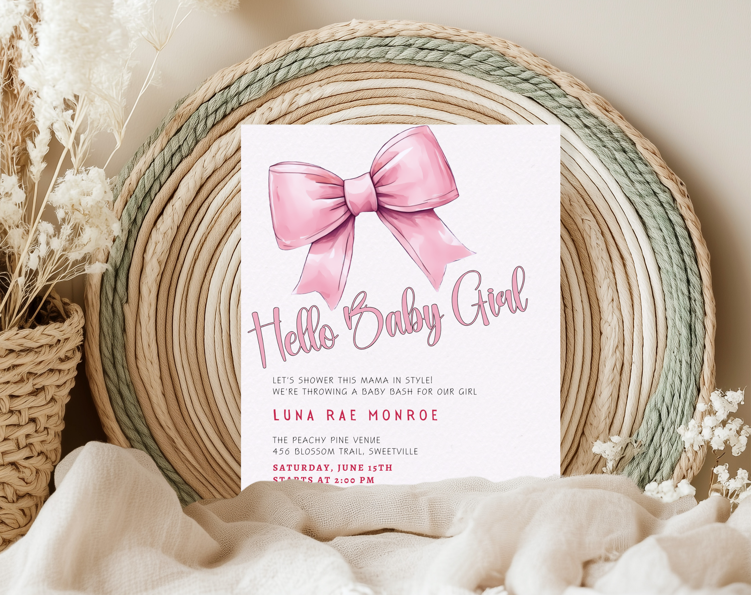 Editable Baby Shower Invitation Girl | Pink Floral Baby Invite Canva Template | Digital Download | Printable Baby Shower Invite 5x7